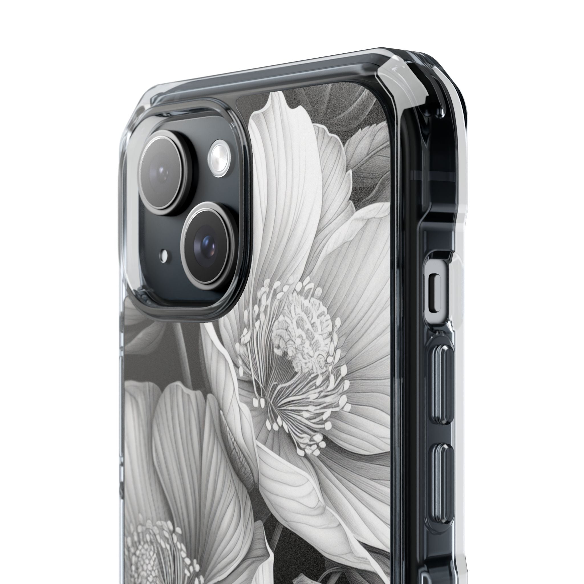 Monochrome Petal Dance iPhone 15 - Impact Clear+