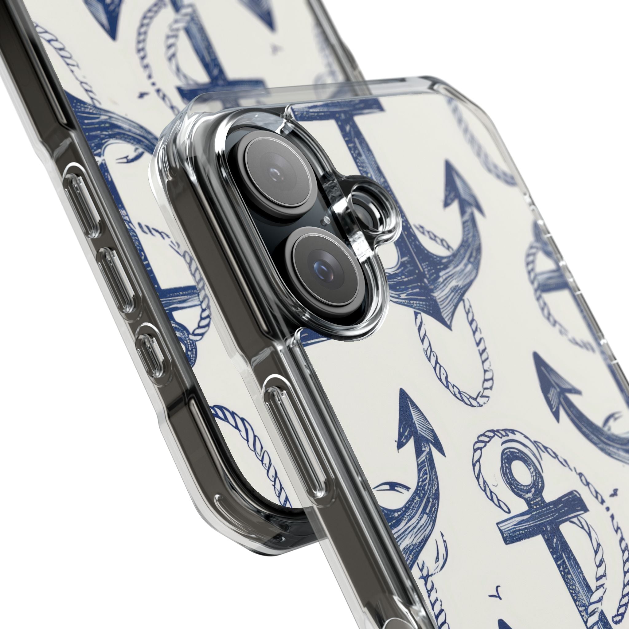 Navy Anchor Tapestry iPhone 16 - Impact Clear+