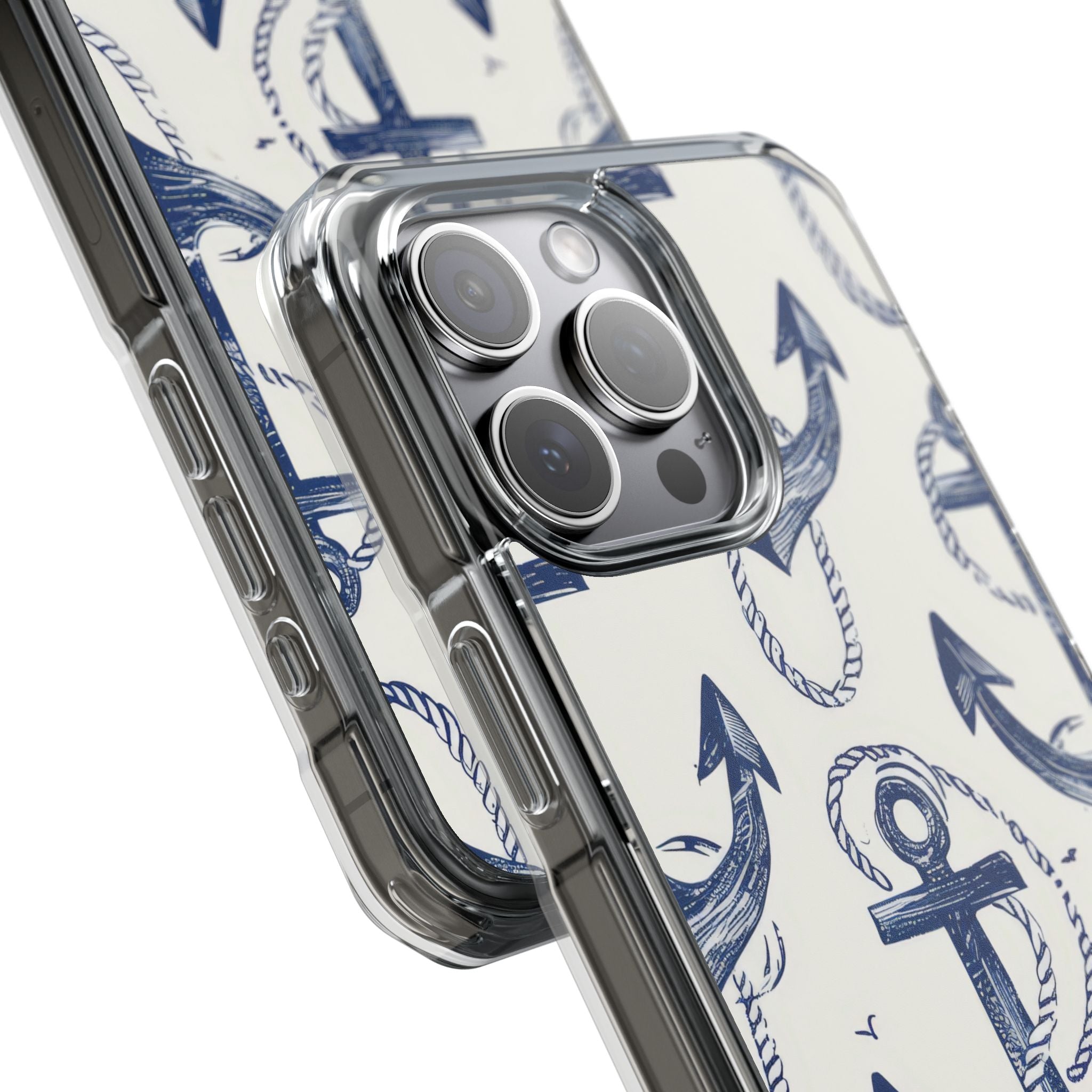 Navy Anchor Tapestry iPhone 15 - Impact Clear+