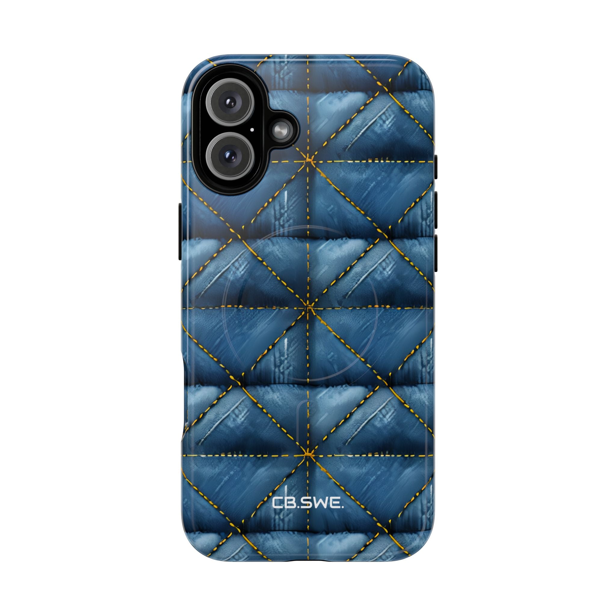 Azul Denim Acolchado con Costuras Amarillas Sin Costuras para iPhone 16 - Tough+