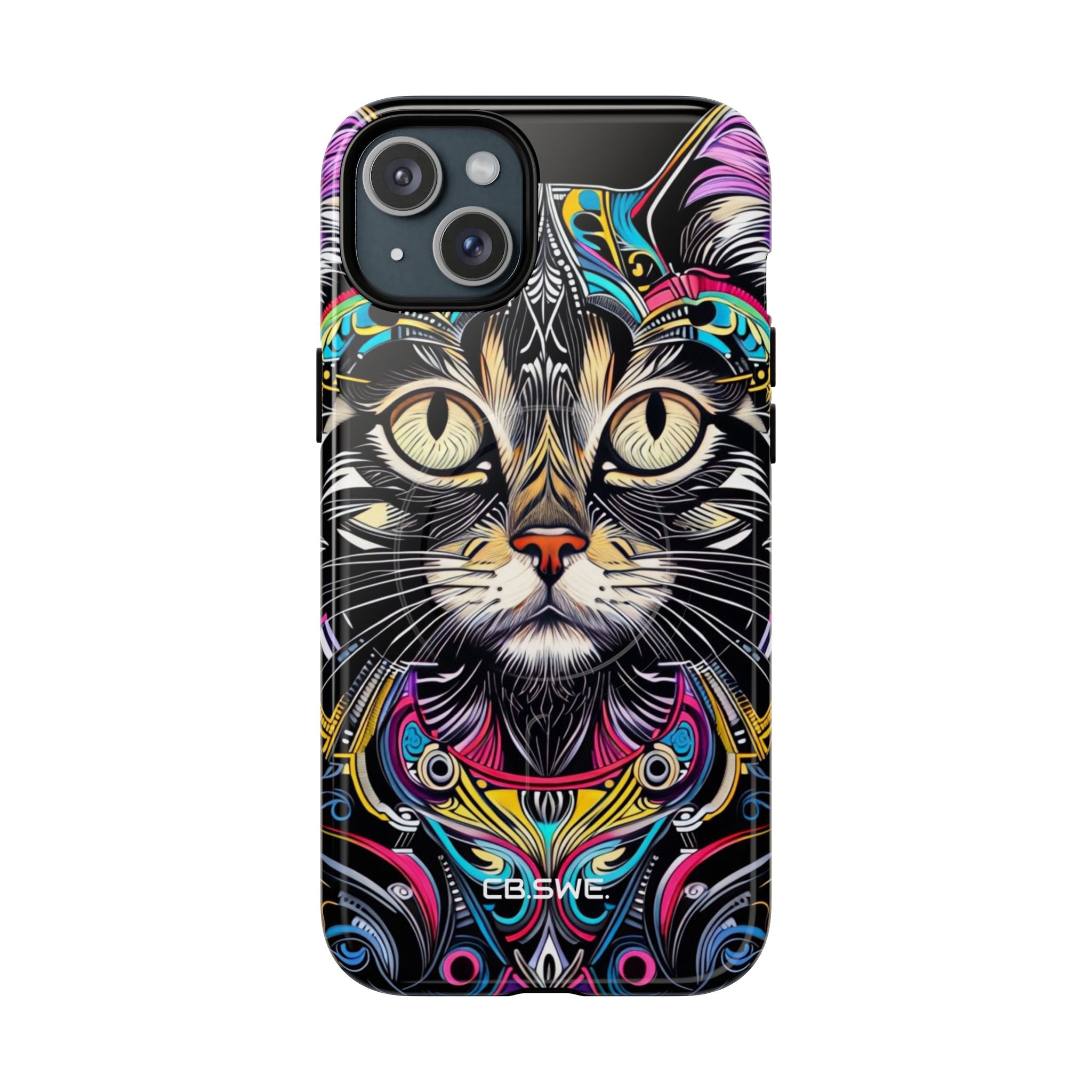 Stunning Multi-Color Scratchboard Art Intricate Tabby Cat iPhone 15 - Tough+