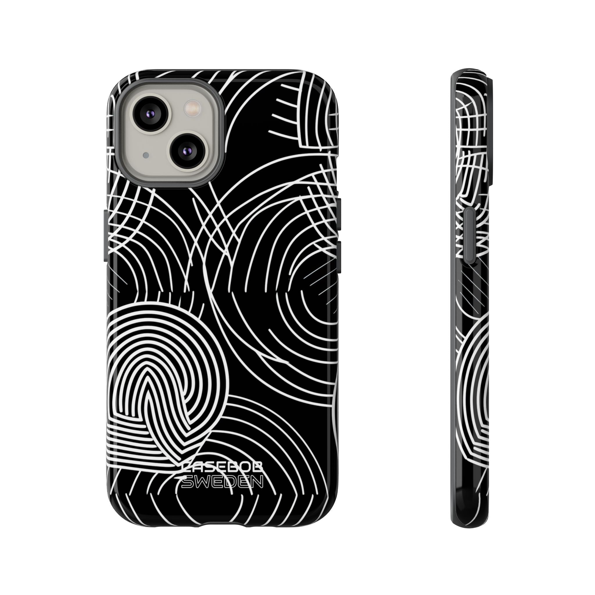 Monochrome Spiral Curves iPhone 14 - Tough