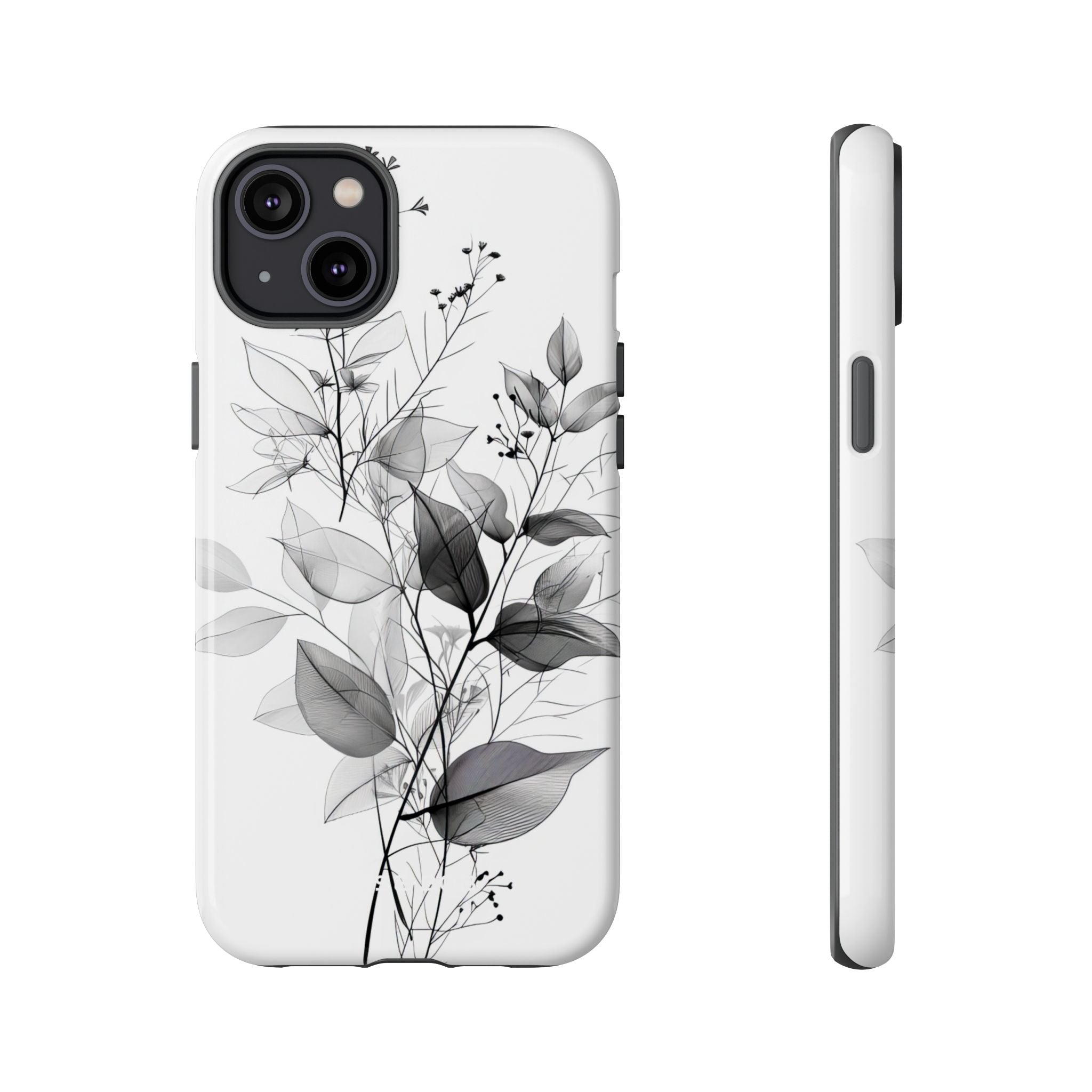 Veined Leaves Gray iPhone 14 Plus Case - Tough