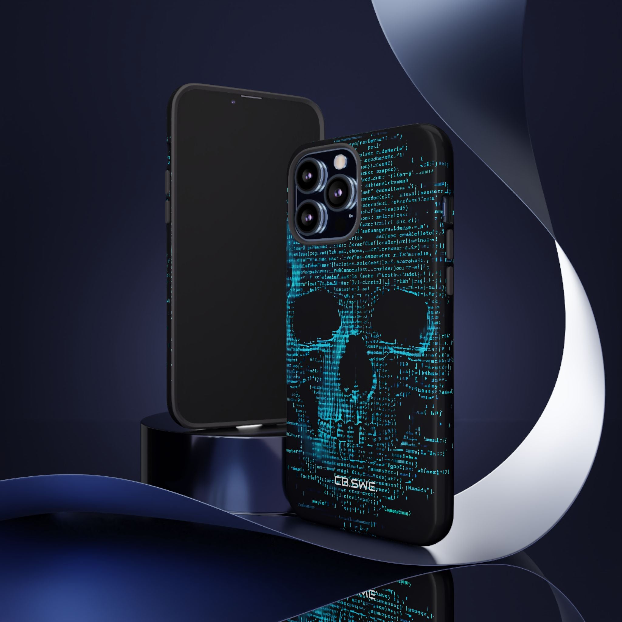 Cyan Skull Art Made of Code Lines Cybersecurity Phone Cover iPhone 13 - Tough
