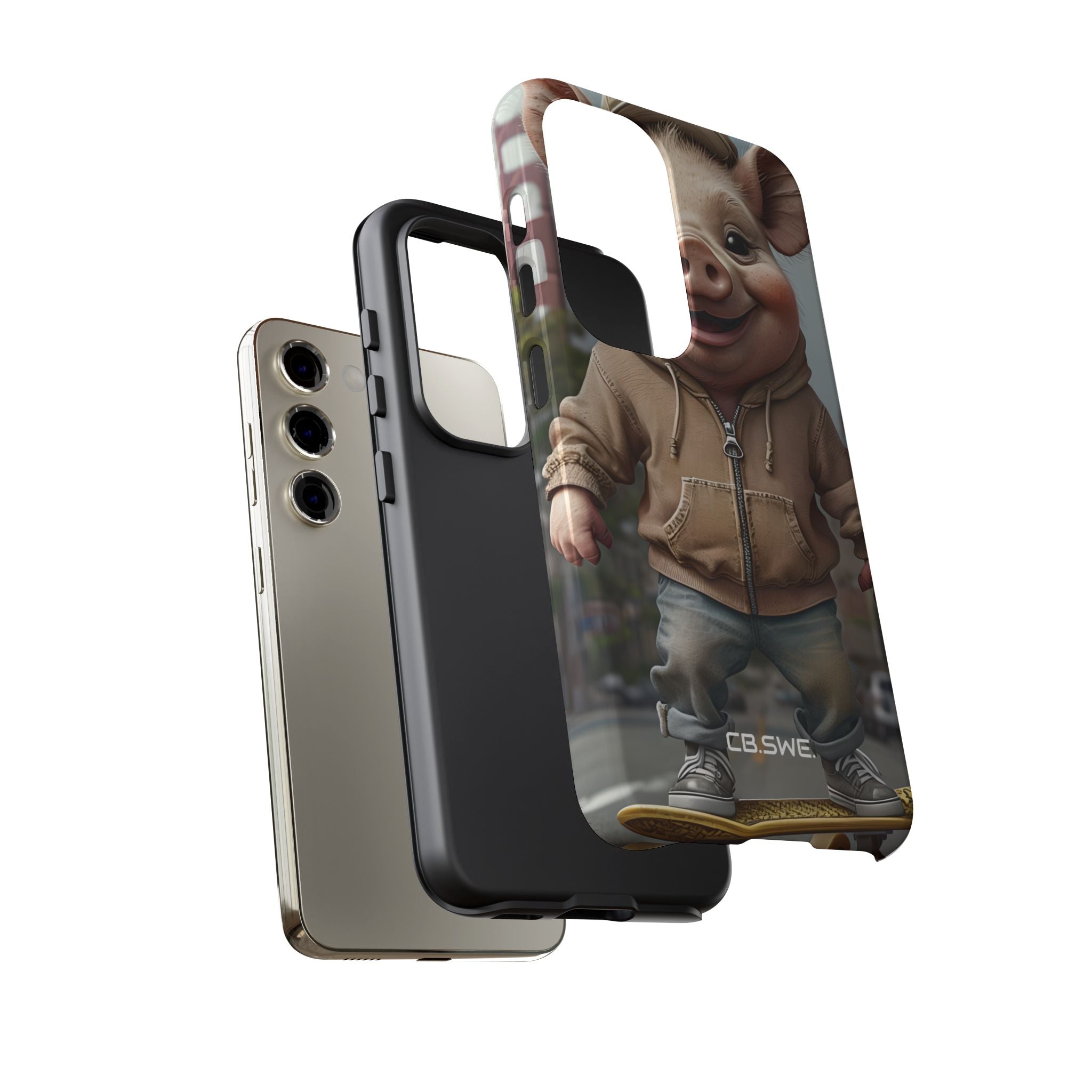 Playful Anthropomorphic Pig Skateboarding Illustration Art Samsung S23 - Tough
