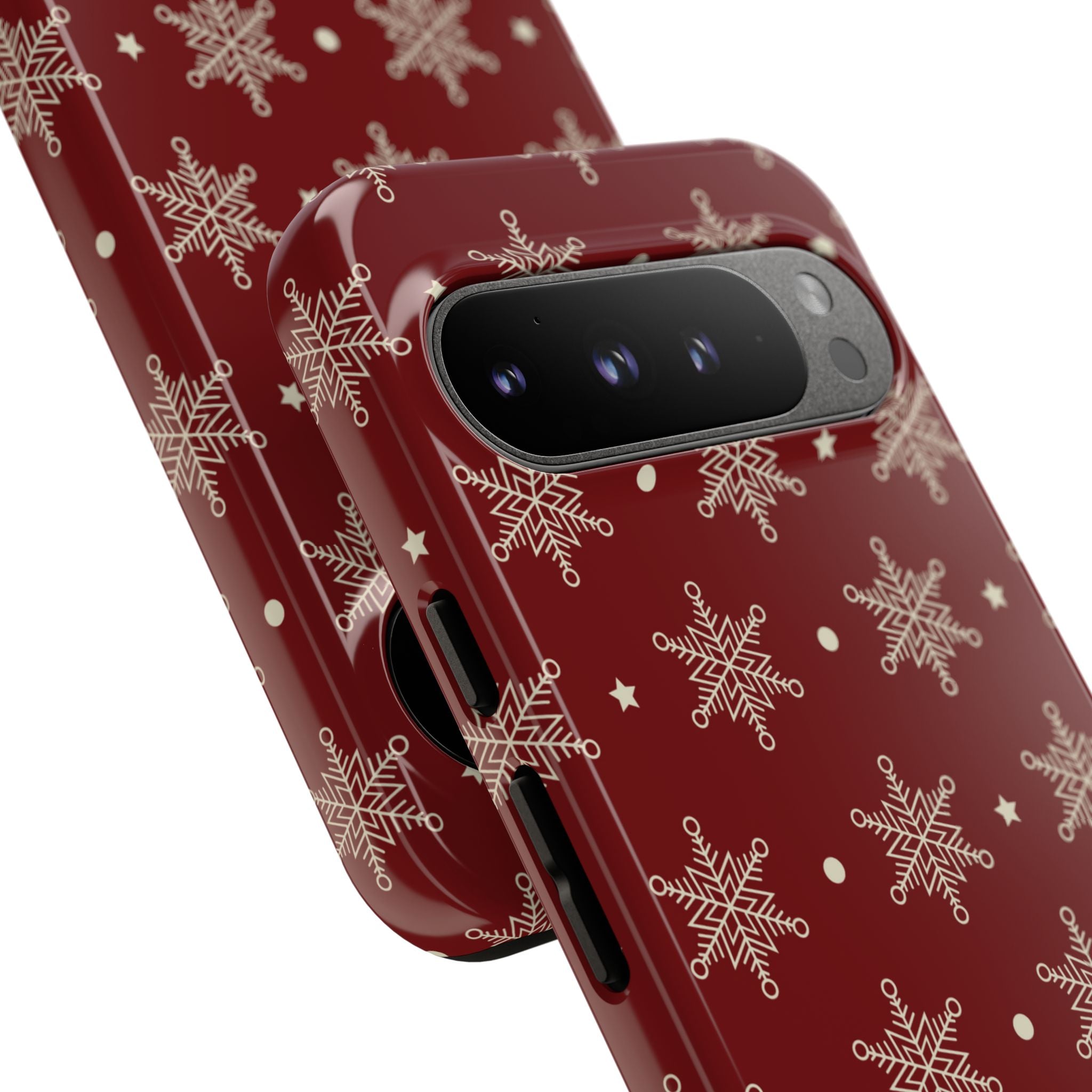 Cream Snowflake Crimson Google Pixel 9 Pro XL Case - Tough