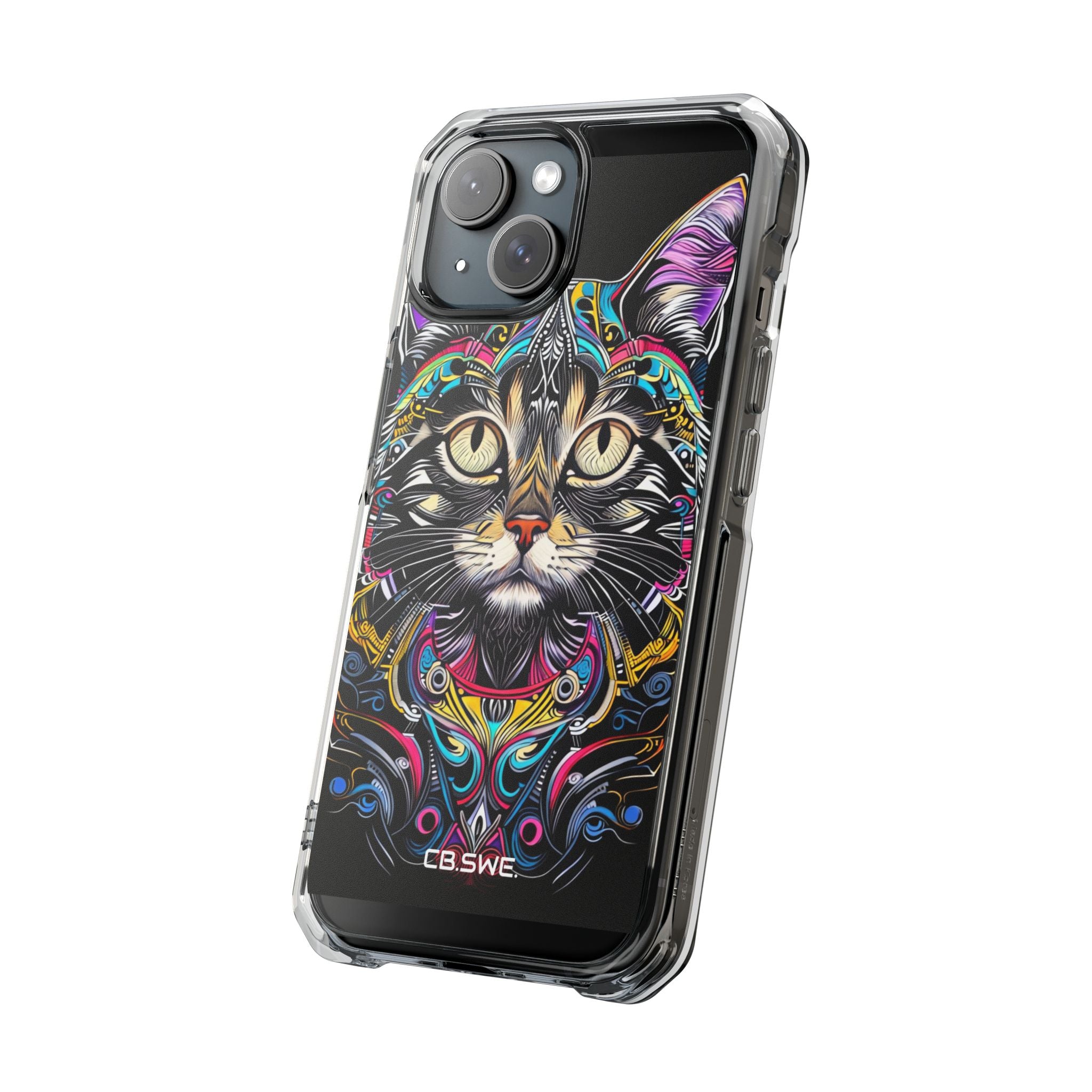 Stunning Multi-Color Scratchboard Art Intricate Tabby Cat iPhone 15 - Impact Clear+