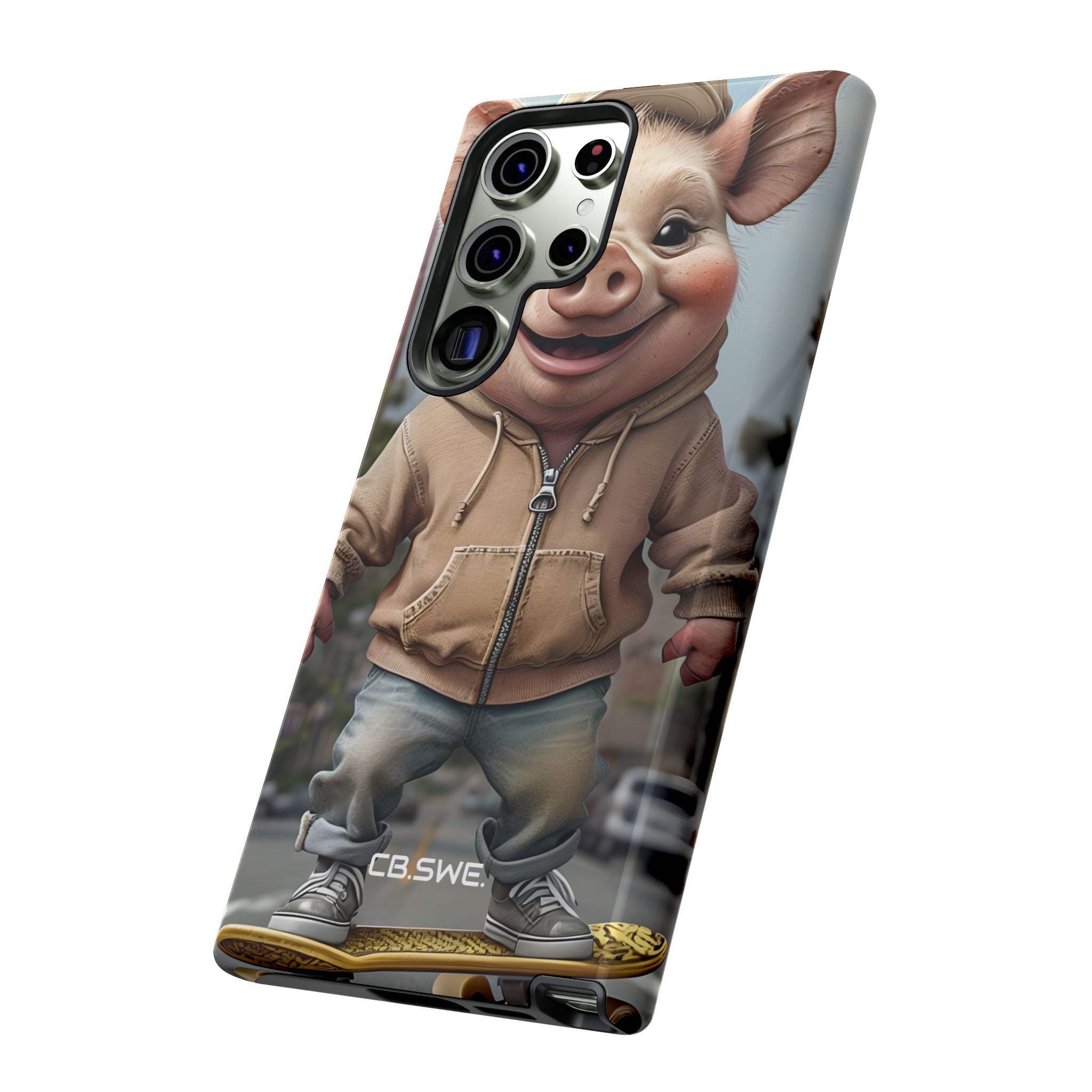 Playful Anthropomorphic Pig Skateboarding Illustration Art Samsung S23 - Tough