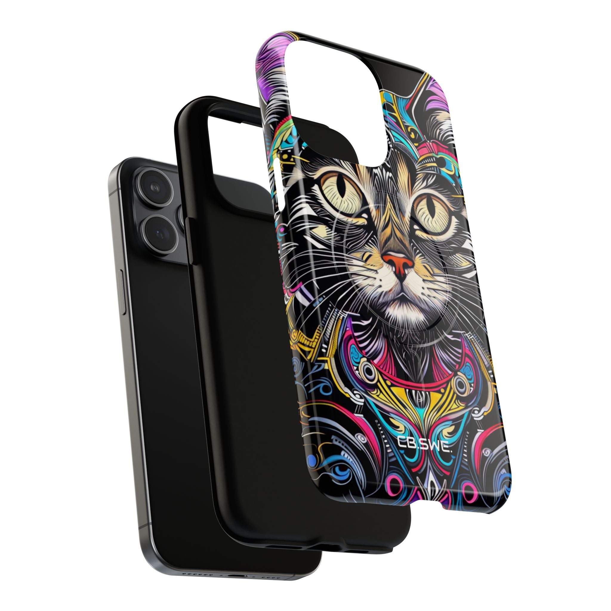 Stunning Multi-Color Scratchboard Art Intricate Tabby Cat iPhone 15 - Tough+