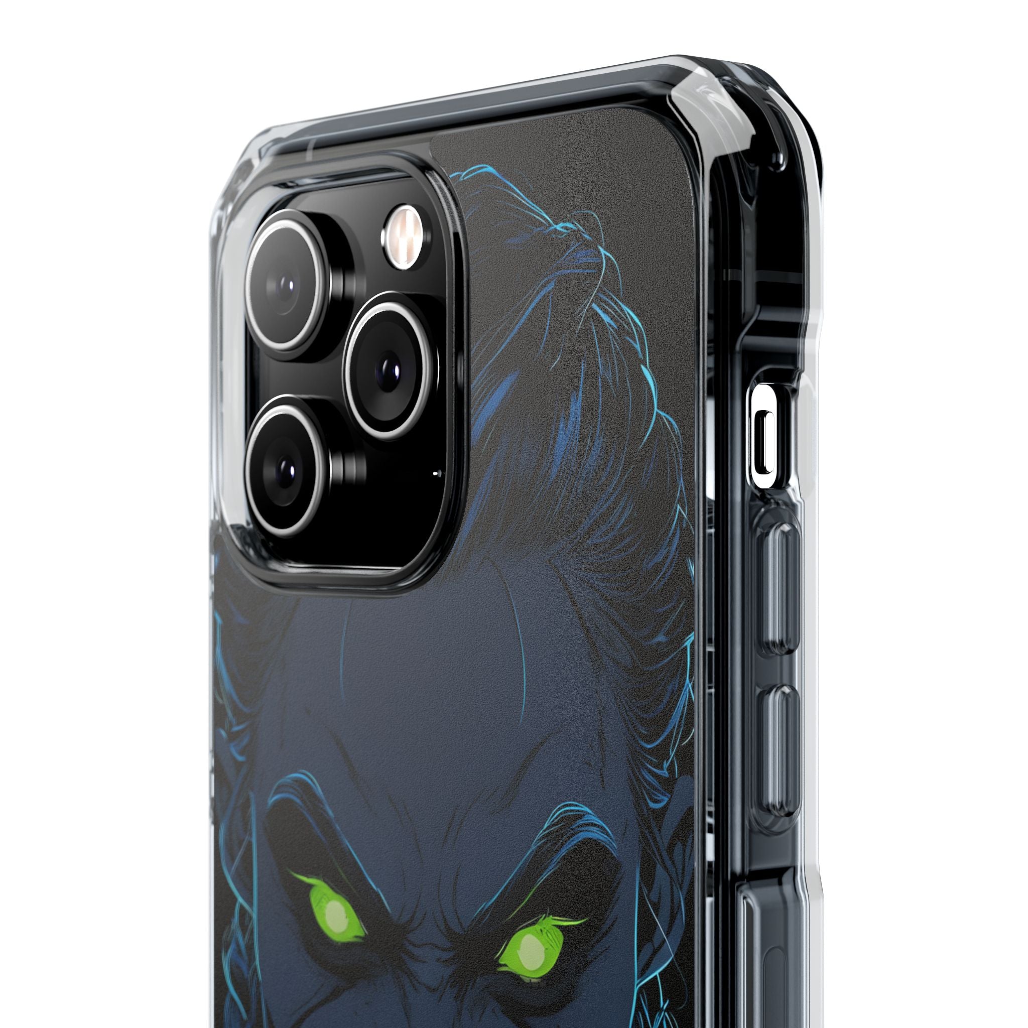 Unheimlicher, unheimlicher Charakter mit neongrünen Augen, iPhone 14 – Impact Clear+