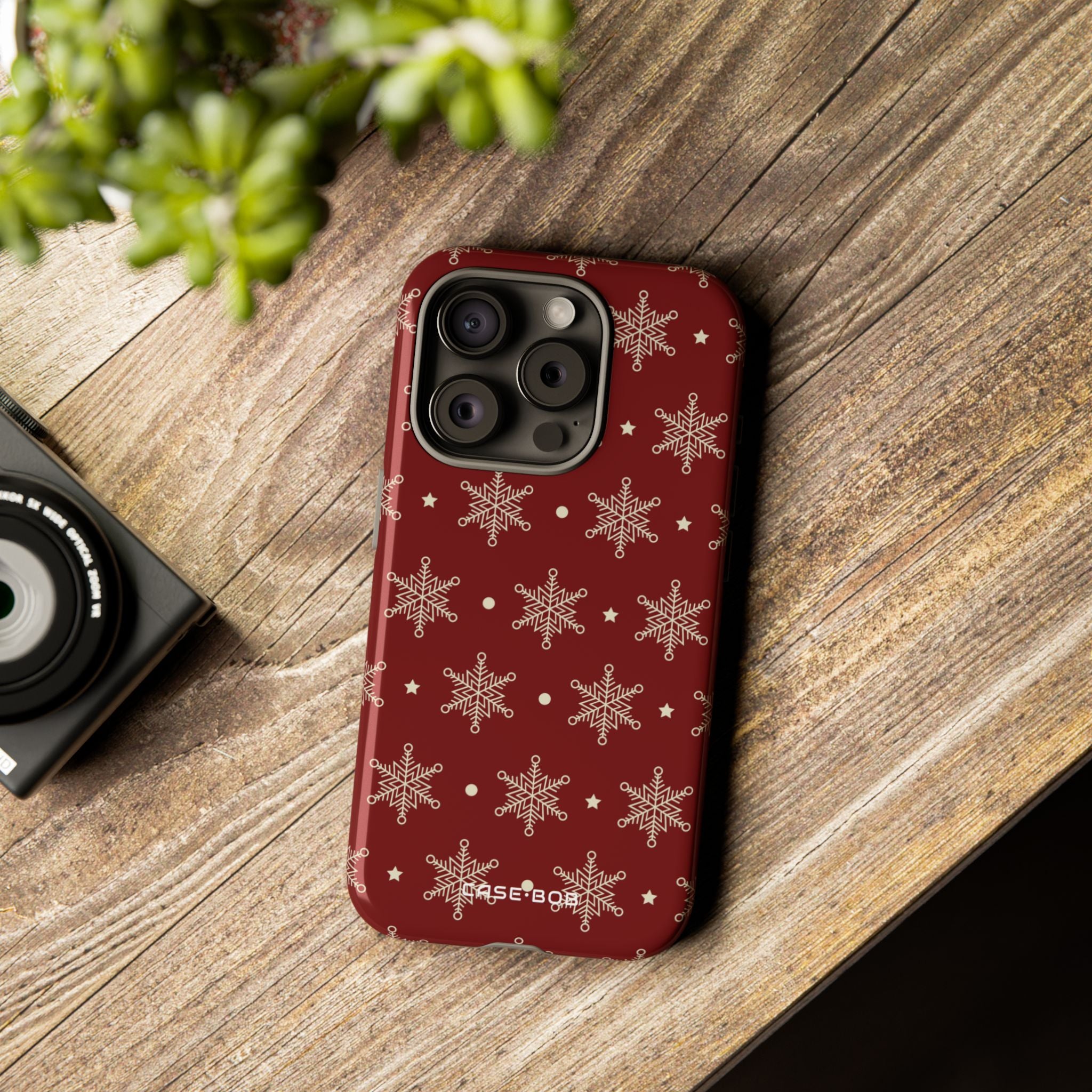 Cream Snowflake Crimson iPhone 15 Pro Case - Tough