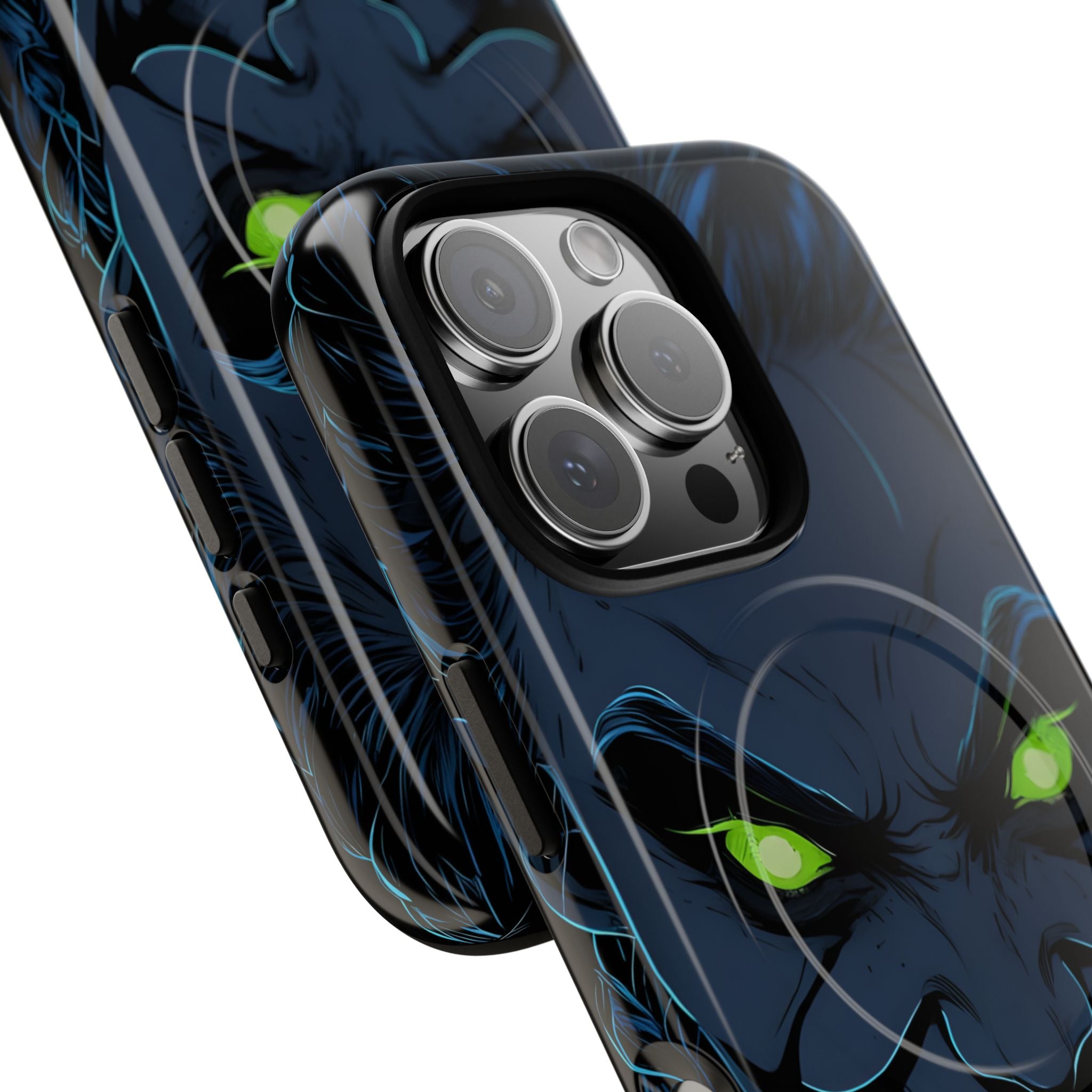 Eerie Sinister Character Neon Green Eyes iPhone 16 - Tough+