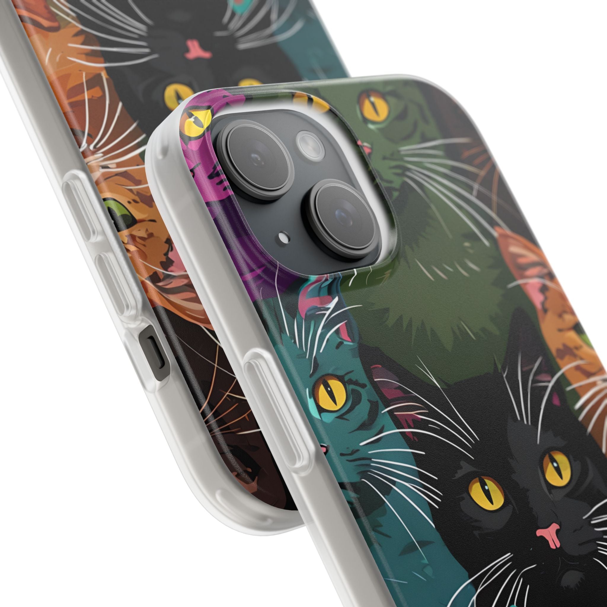 Teal Cat Grid iPhone 15 Case - Soft