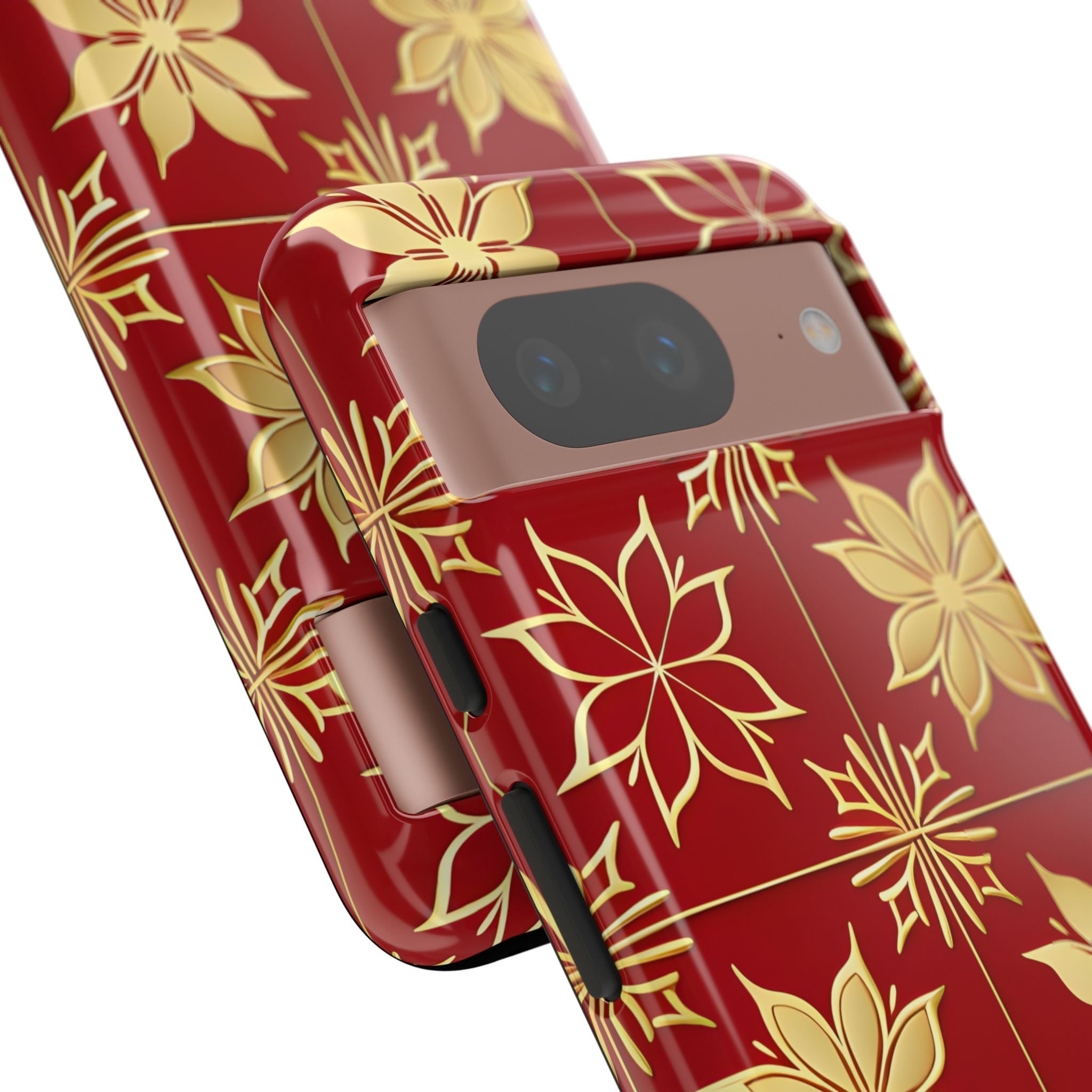 Elegant Gold Floral Seamless Rich Red Google Pixel 8 - Tough