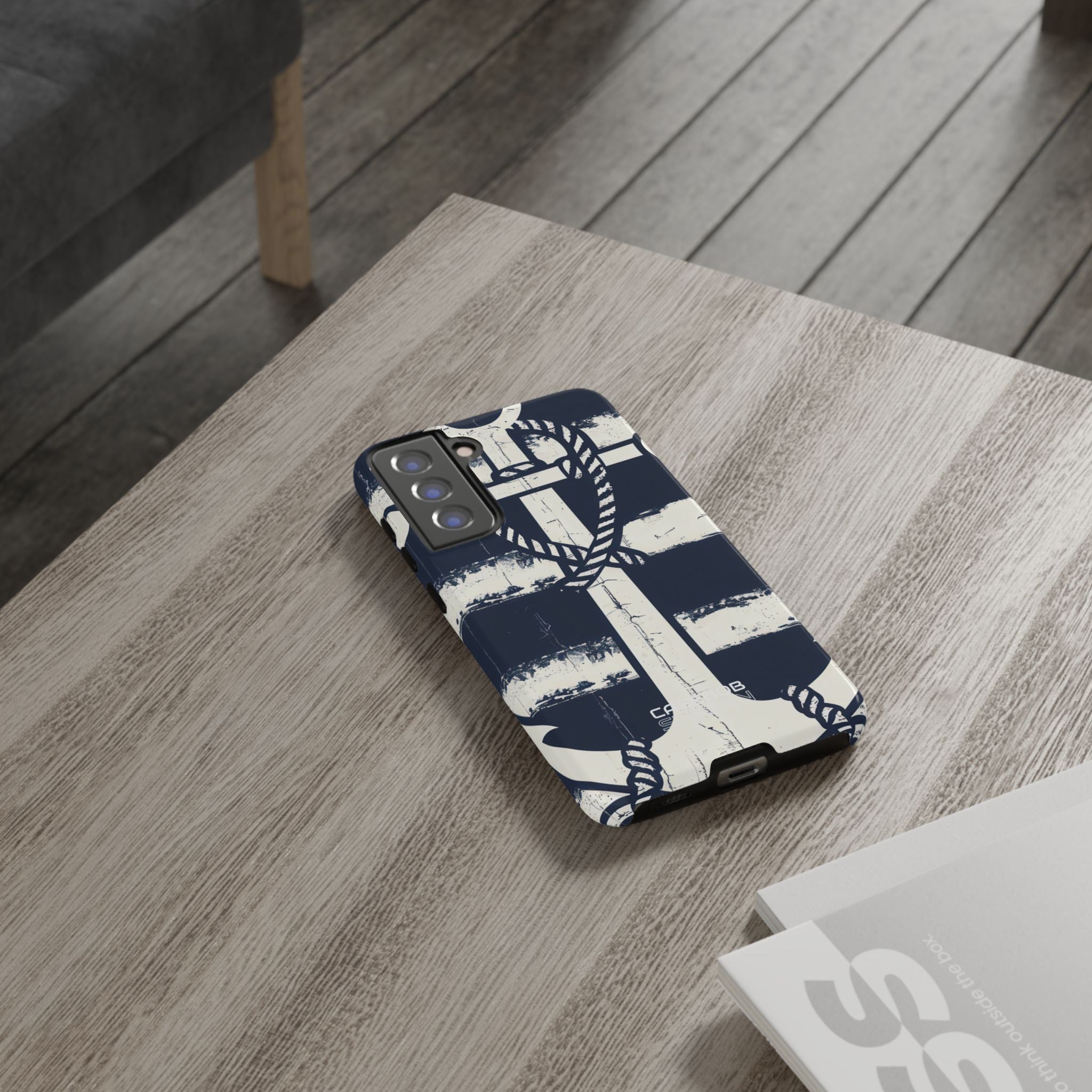Navy Anchor Stripes Samsung S21 - Tough