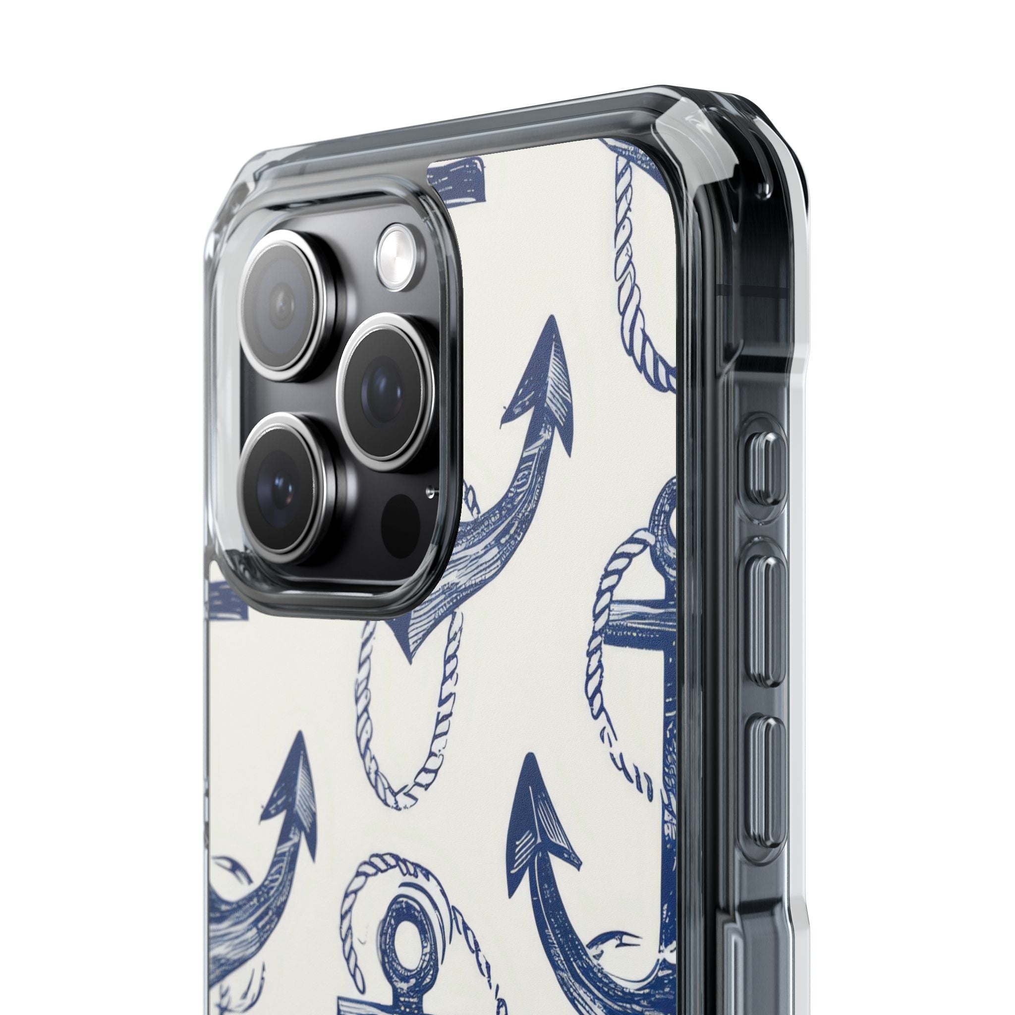 Navy Anchor Tapestry iPhone 15 - Impact Clear+