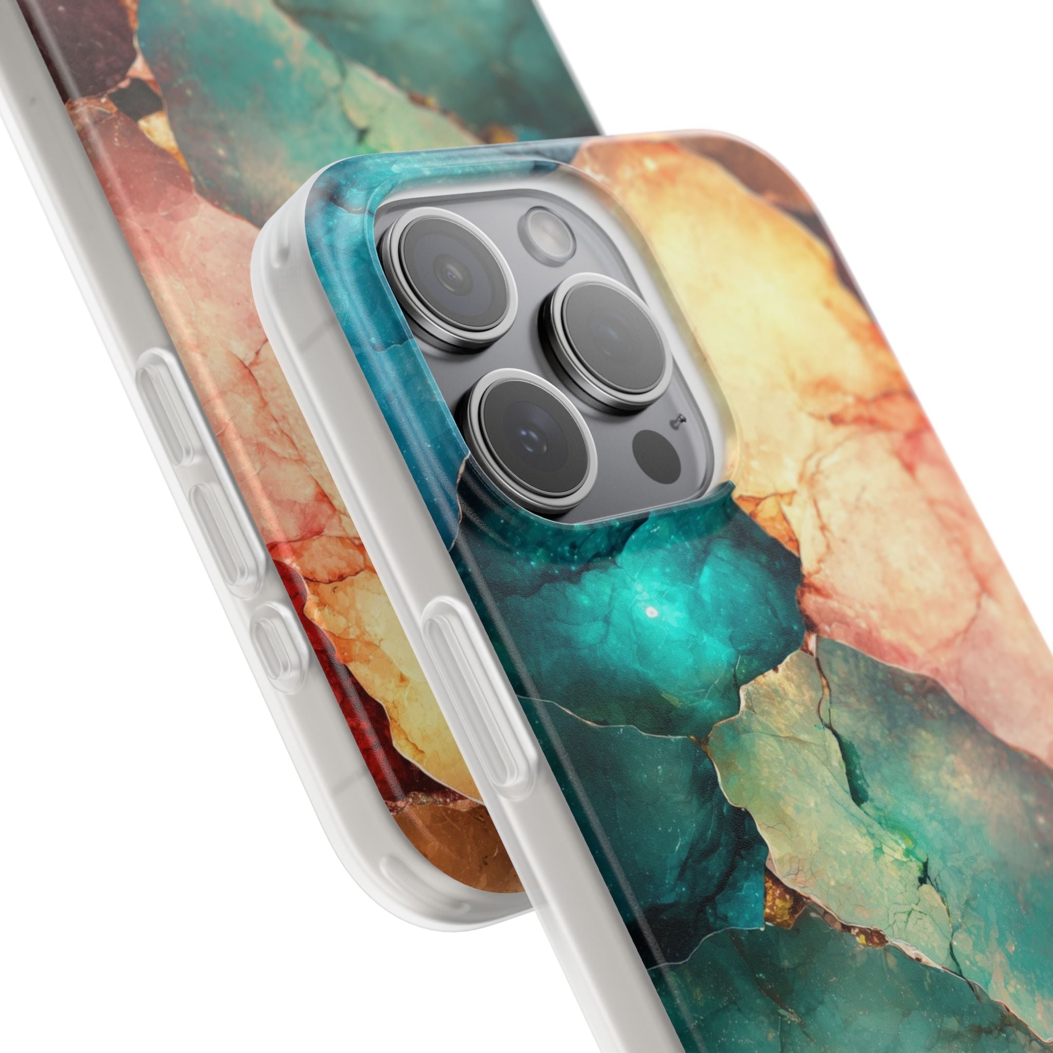 Teal Mosaic Veins iPhone 15 Pro Max Case - Soft