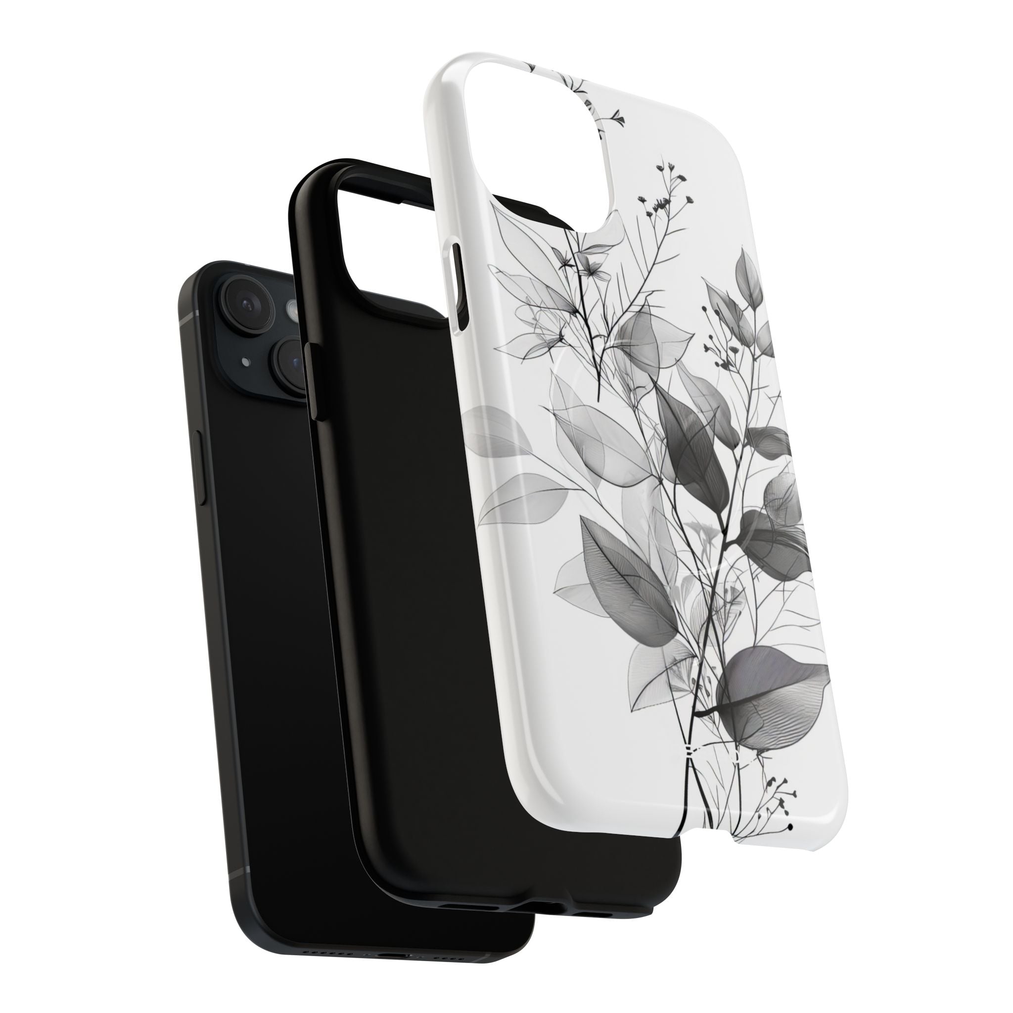 Veined Leaves Gray iPhone 15 Plus Case - Tough+