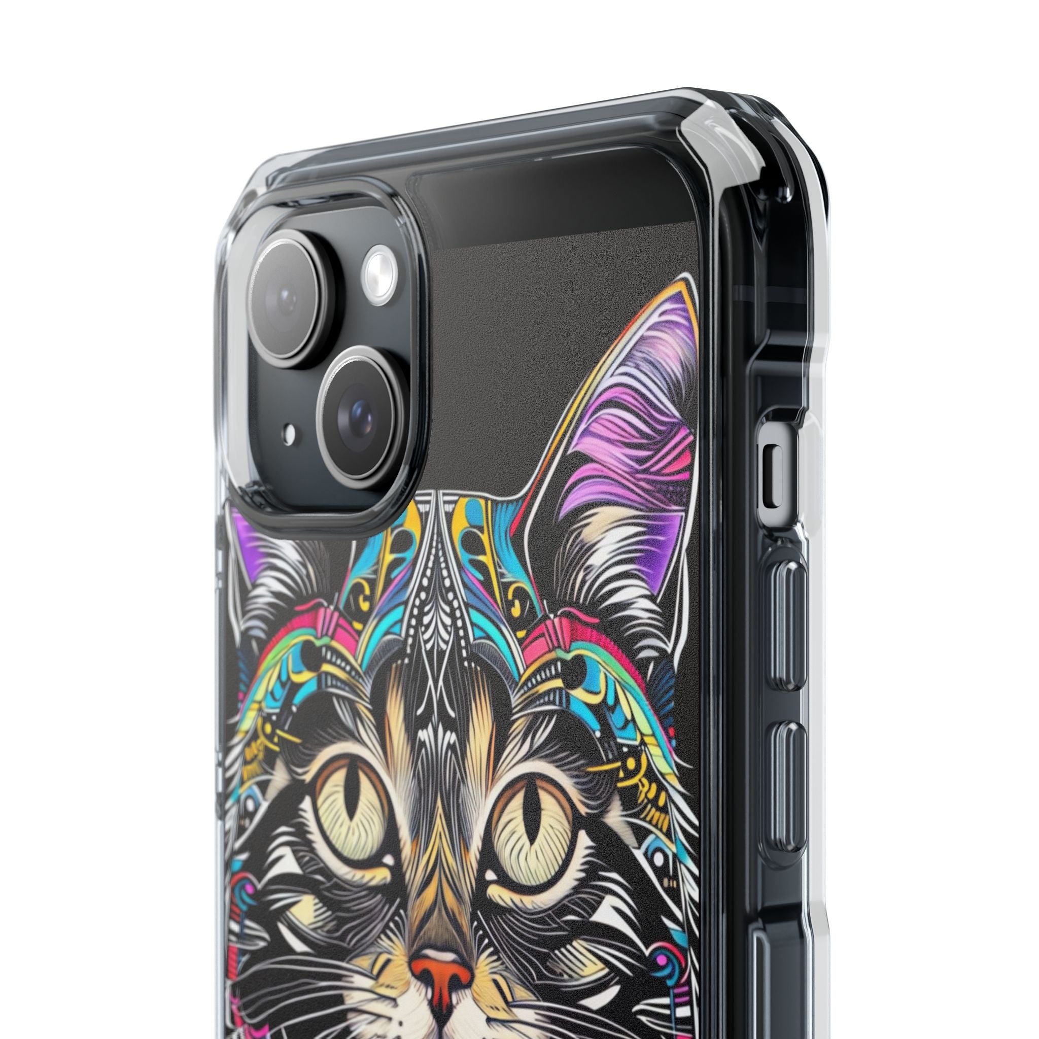 Stunning Multi-Color Scratchboard Art Intricate Tabby Cat iPhone 15 - Impact Clear+