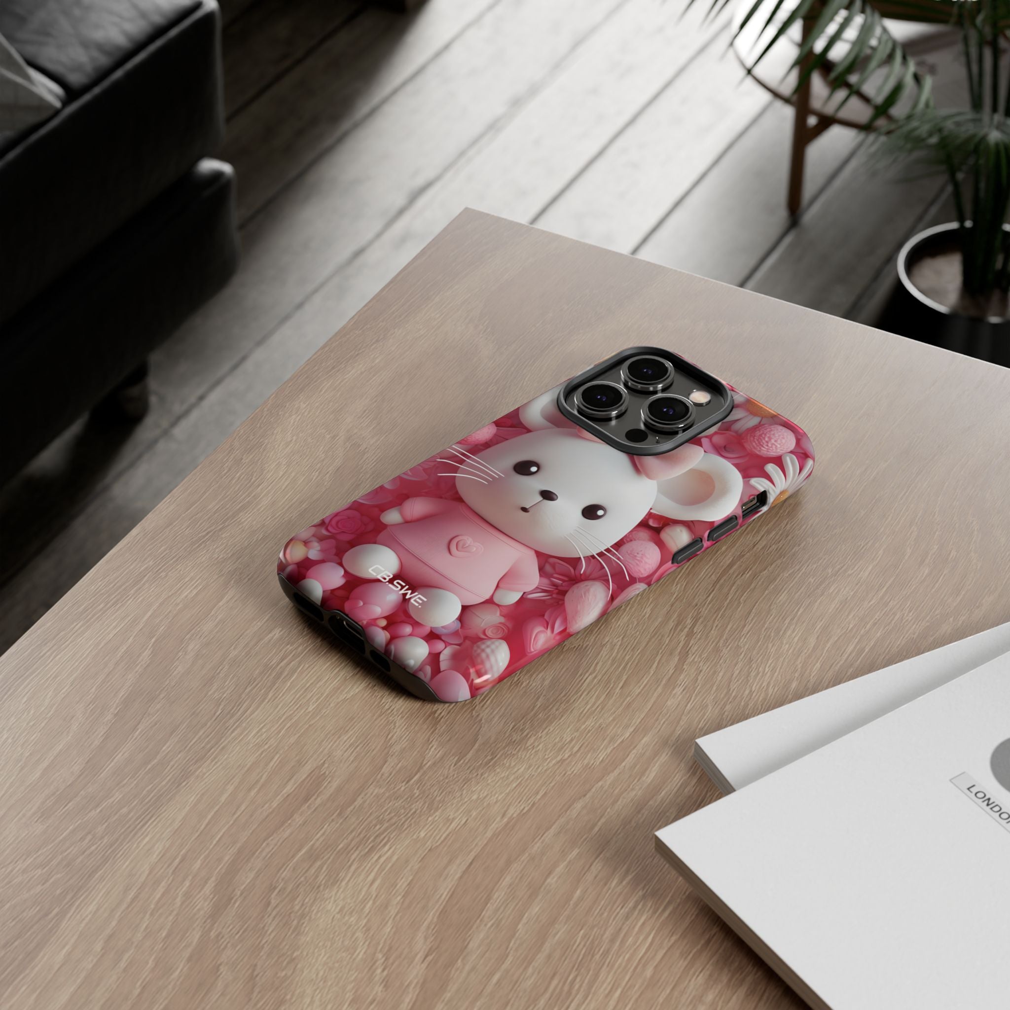 Adorable 3D Rendered White Mouse Plush Toy Floral iPhone 14 - Tough