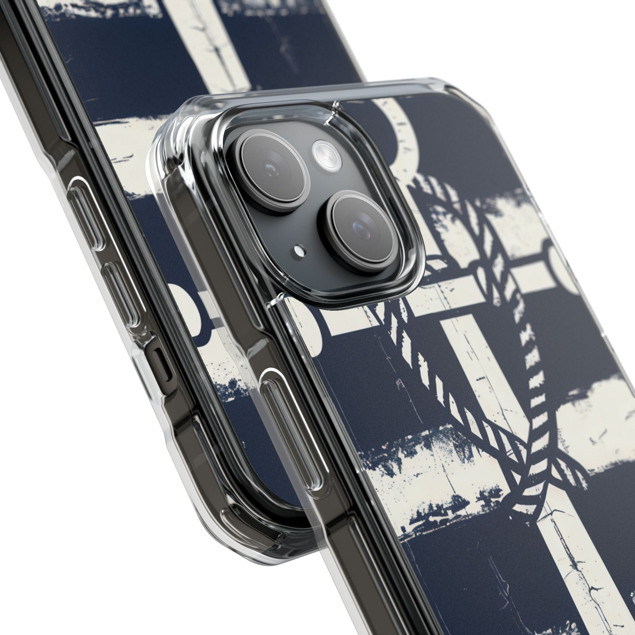 Navy Anchor Stripes iPhone 15 - Impact Clear+