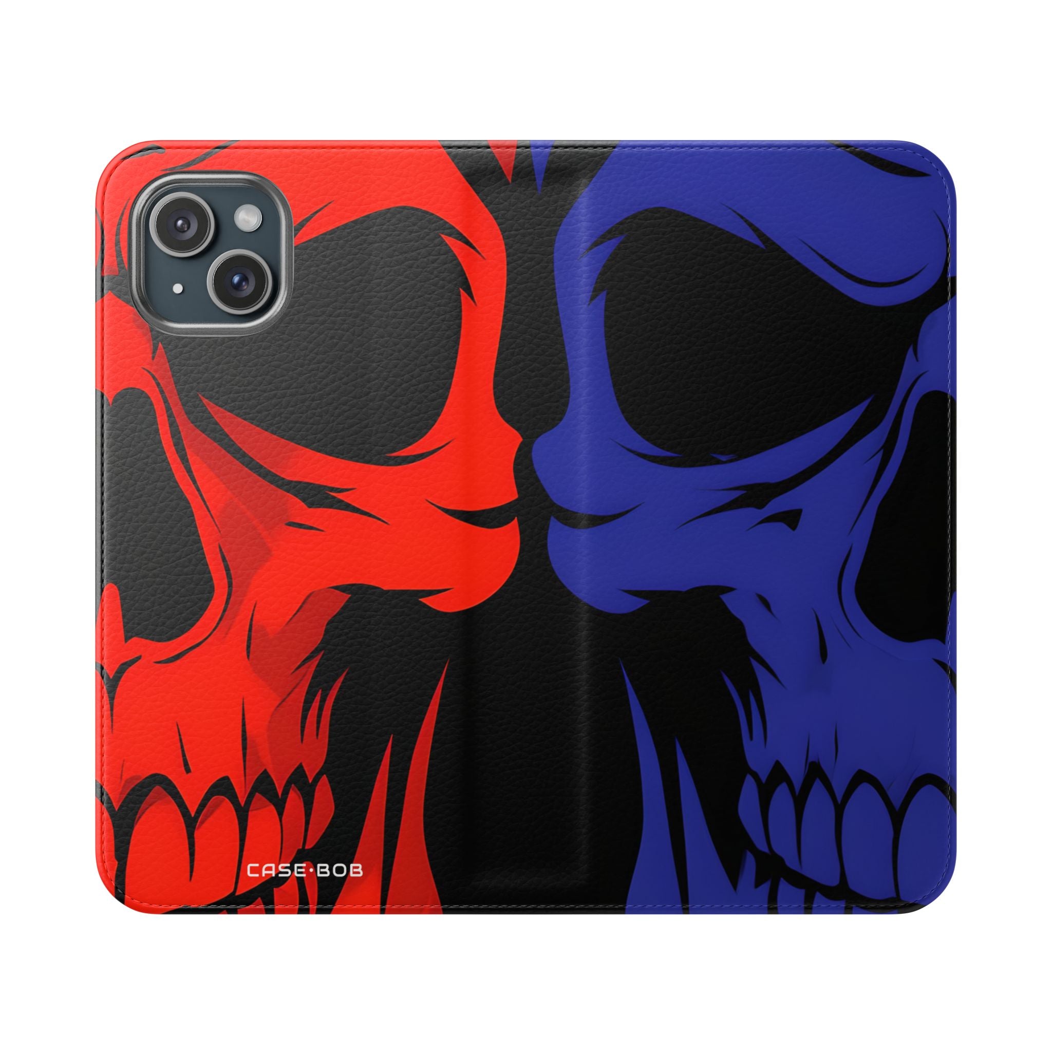 Dual Skulls RedBlue - iPhone 15 Plus Case - Wallet
