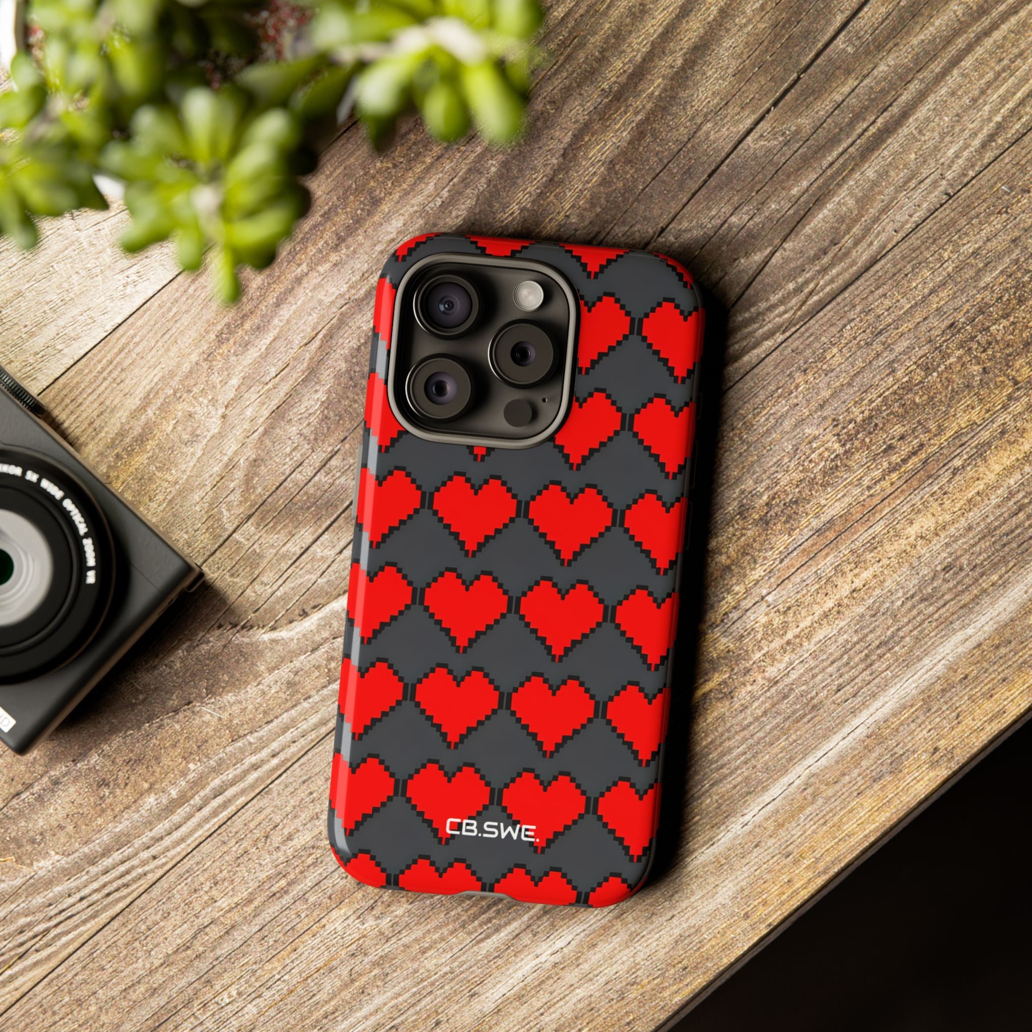 Red Heart Dark Gray Diamonds Seamless iPhone 15 - Tough