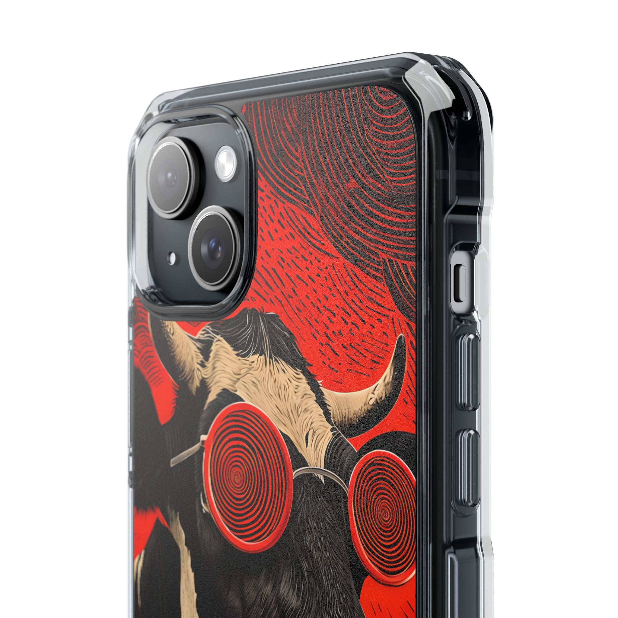 Surreal Black White Cow Red Spiral Sunglasses iPhone 15 - Impact Clear+