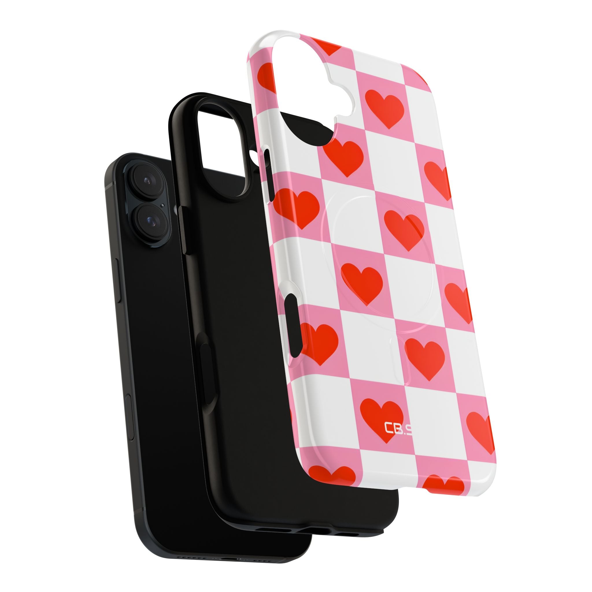 Charming Pink White Checkerboard Heart Shapes iPhone 16 - Tough+