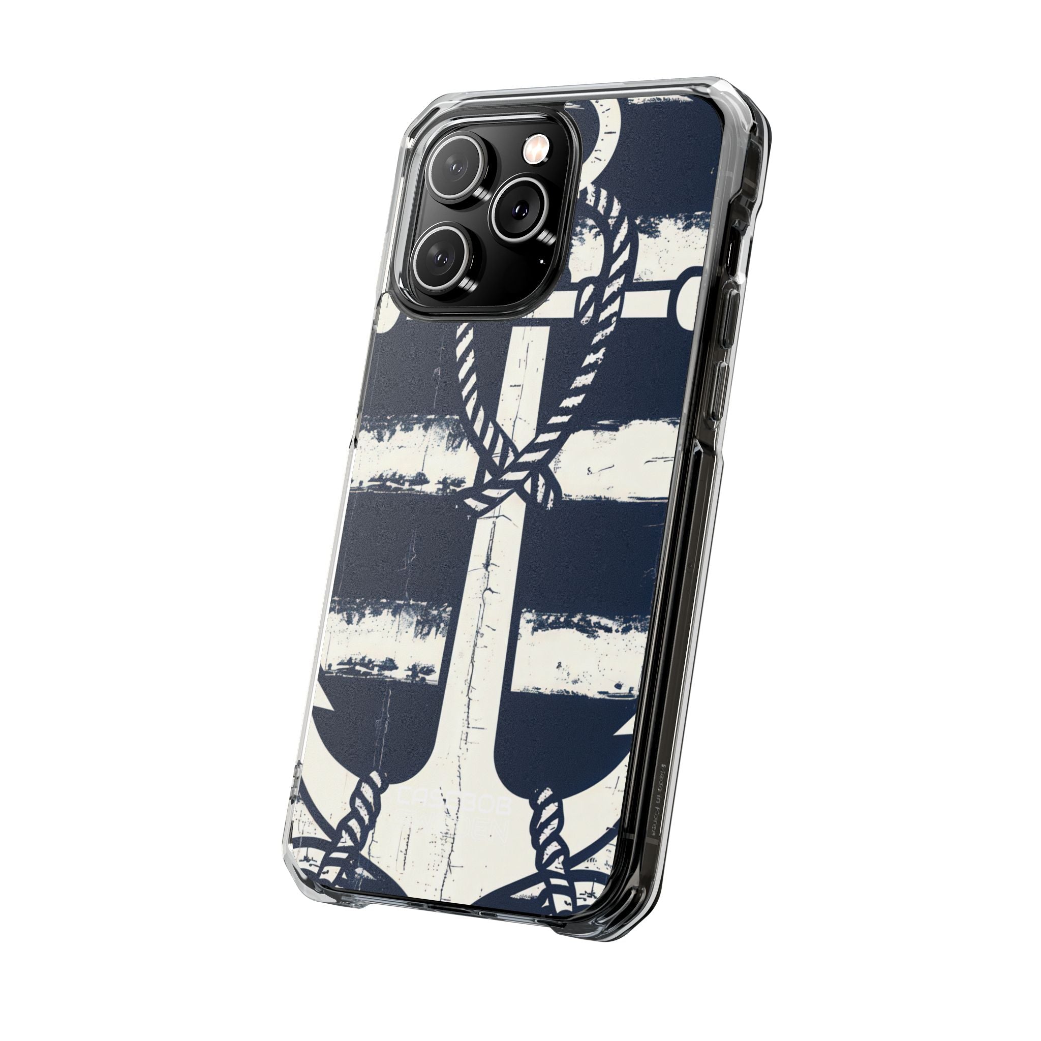 Navy Anchor Stripes iPhone 14 - Impact Clear+