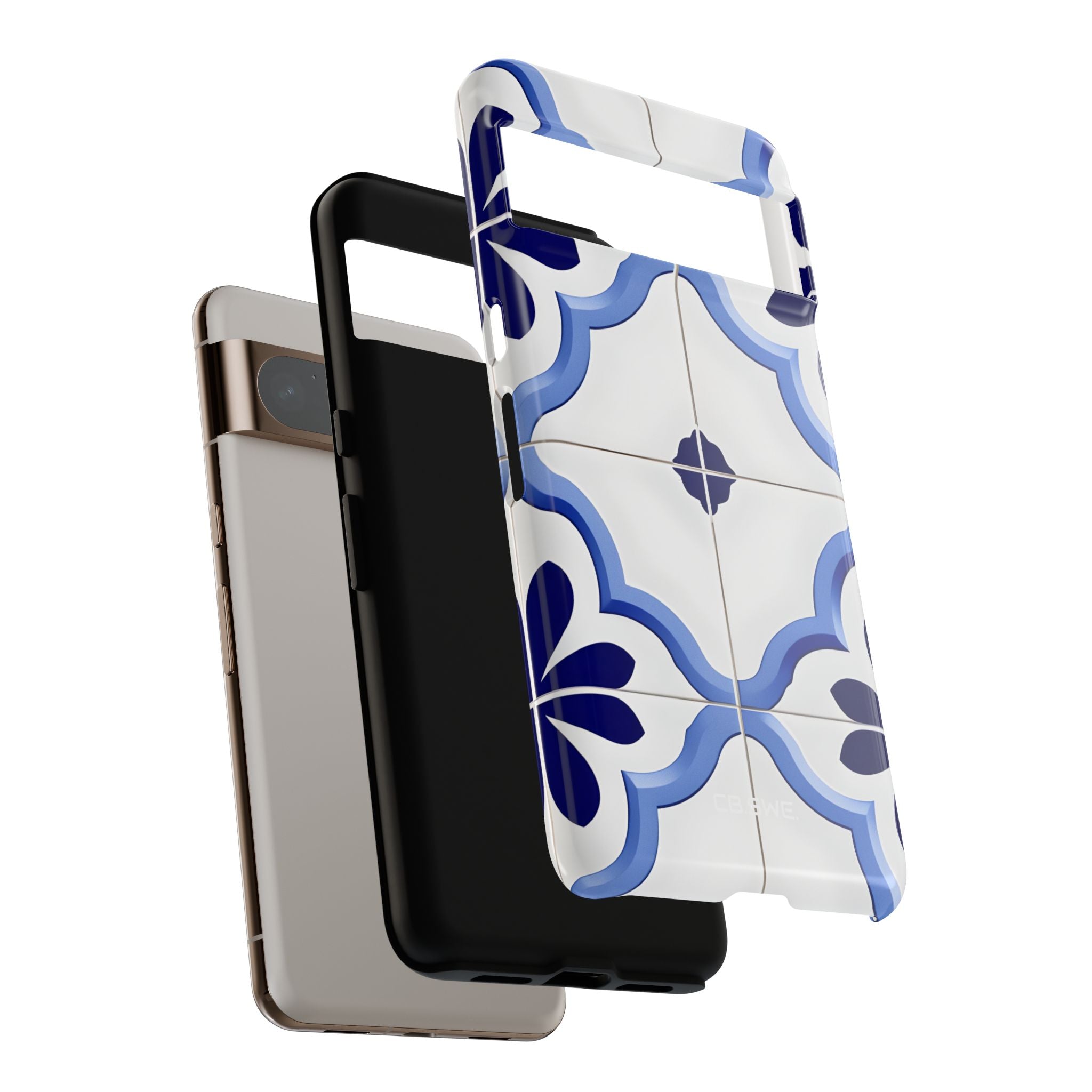 Elegant Blue Floral Geometric Tile Google Pixel 8 - Tough