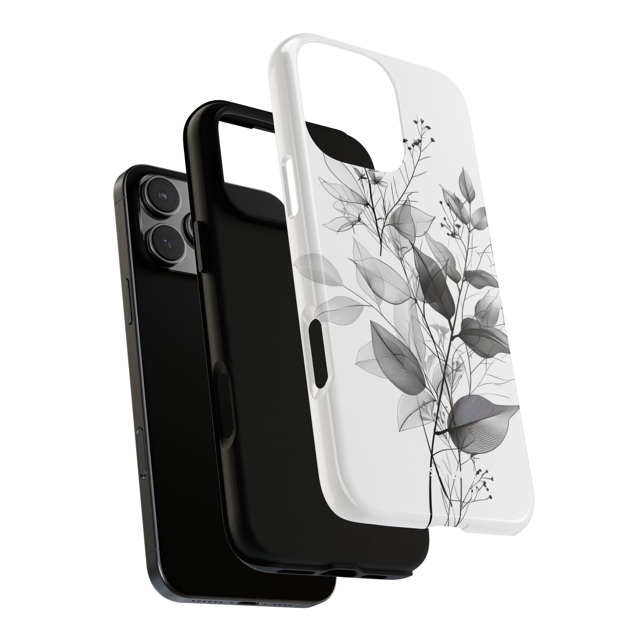 Veined Leaves Gray iPhone 16 Pro Max Case - Tough