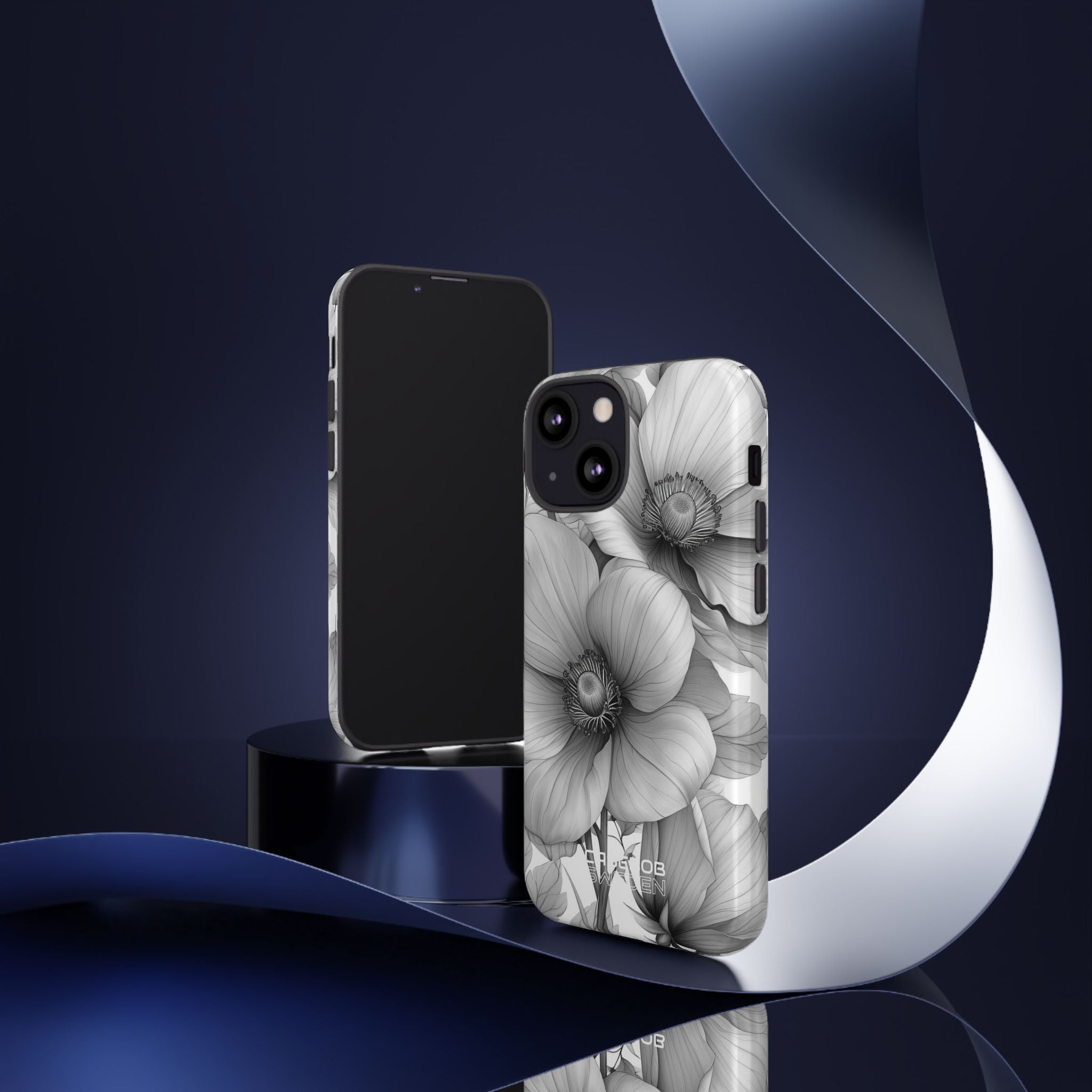 Grayscale Floral Harmony iPhone 13 - Tough