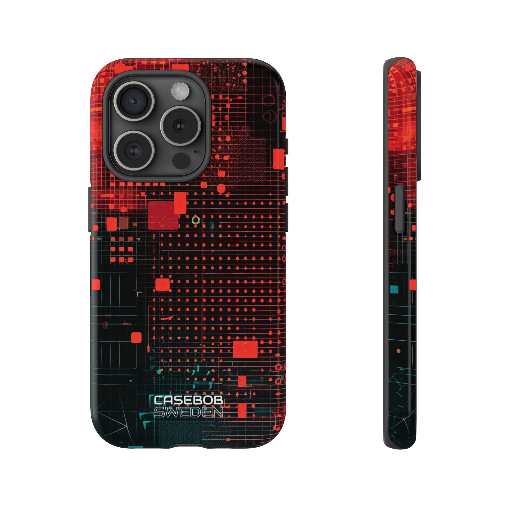 Crimson Circuit Grid iPhone 15 - Tough