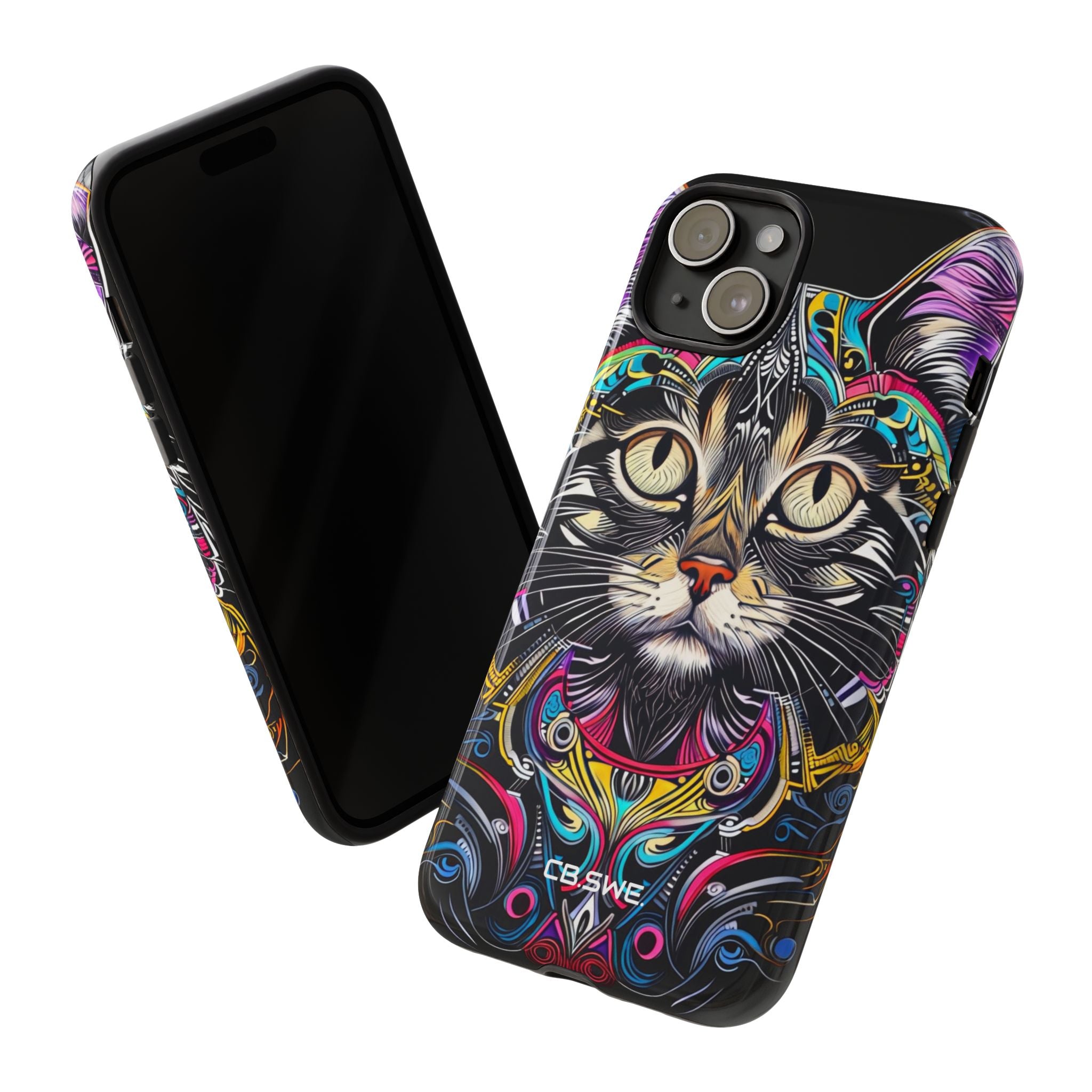 Stunning Multi-Color Scratchboard Art Intricate Tabby Cat iPhone 15 - Tough