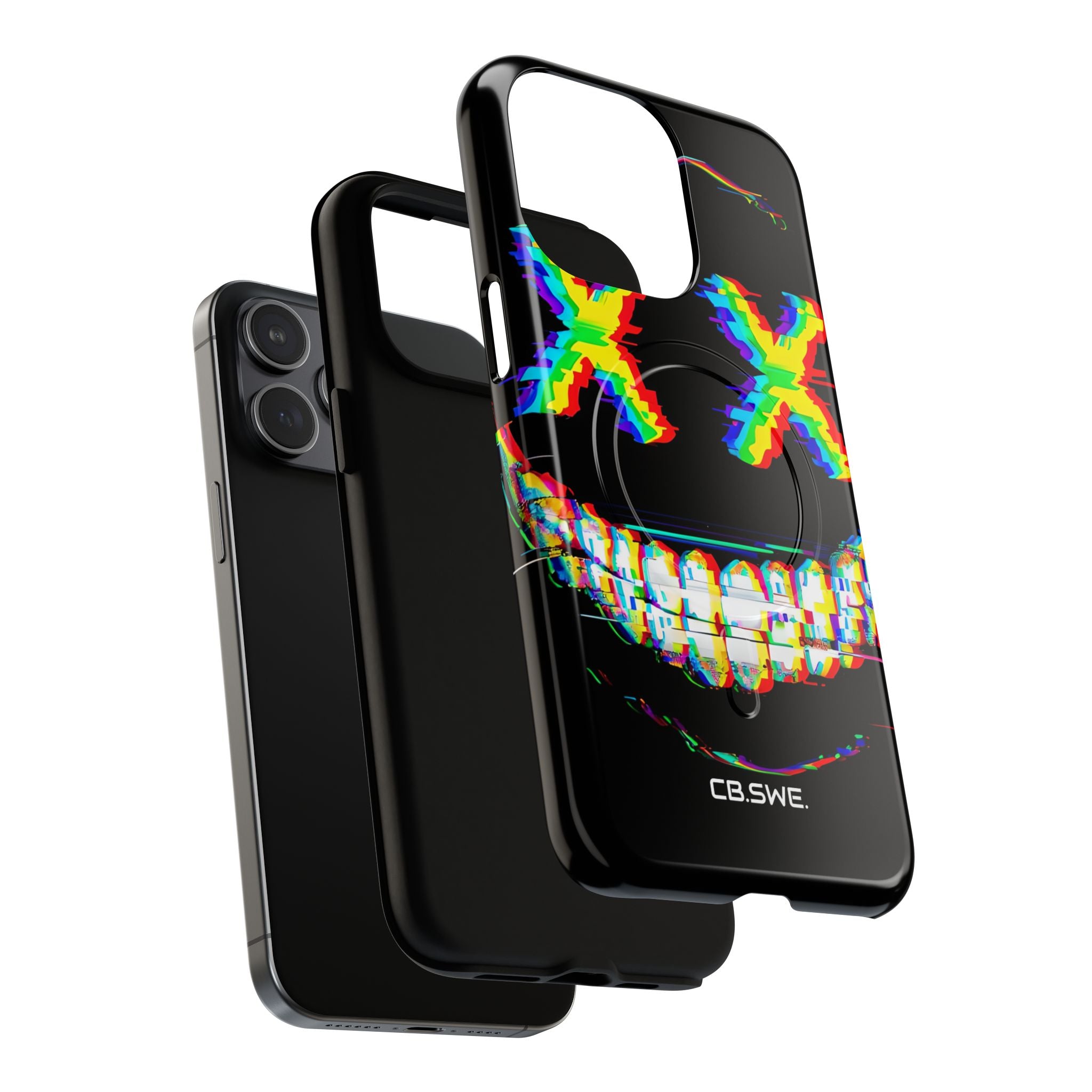 Sinister Glitch Art Smiley Face Digital Phone iPhone 15 - Tough+