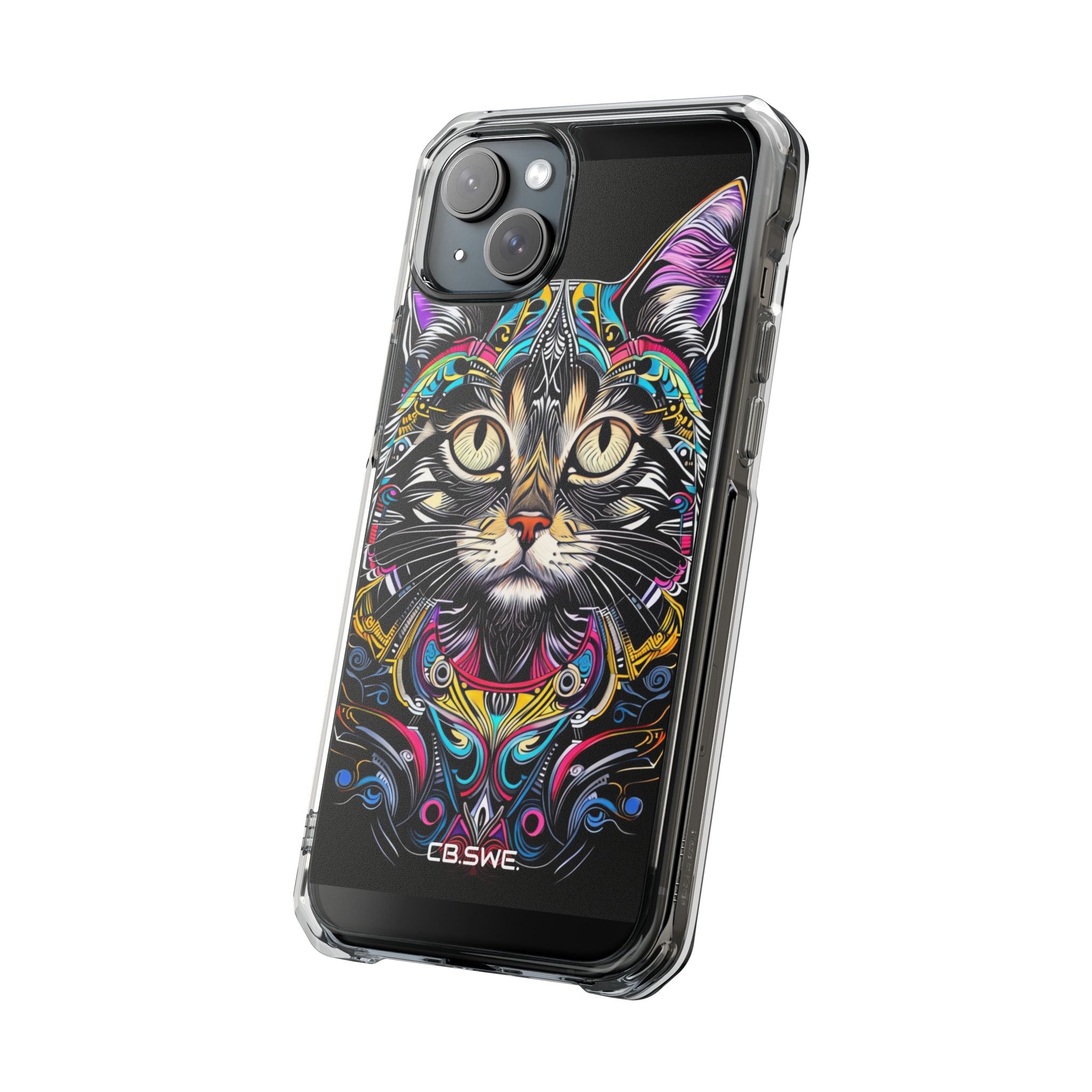 Stunning Multi-Color Scratchboard Art Intricate Tabby Cat iPhone 15 - Impact Clear+