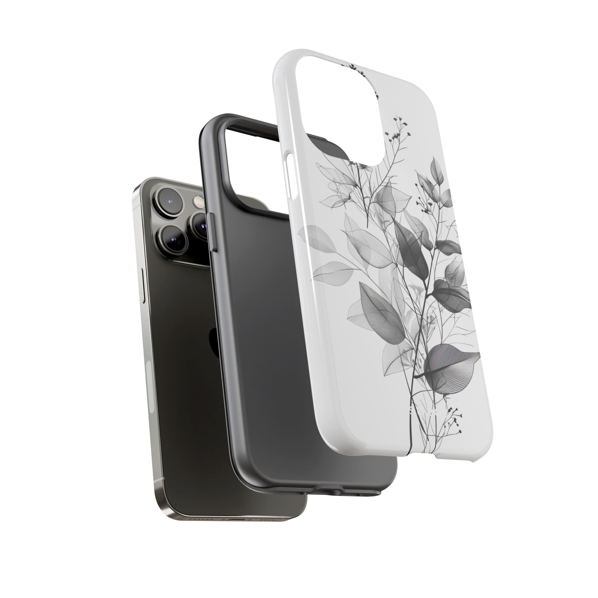 Veined Leaves Gray iPhone 14 Pro Max Case - Tough