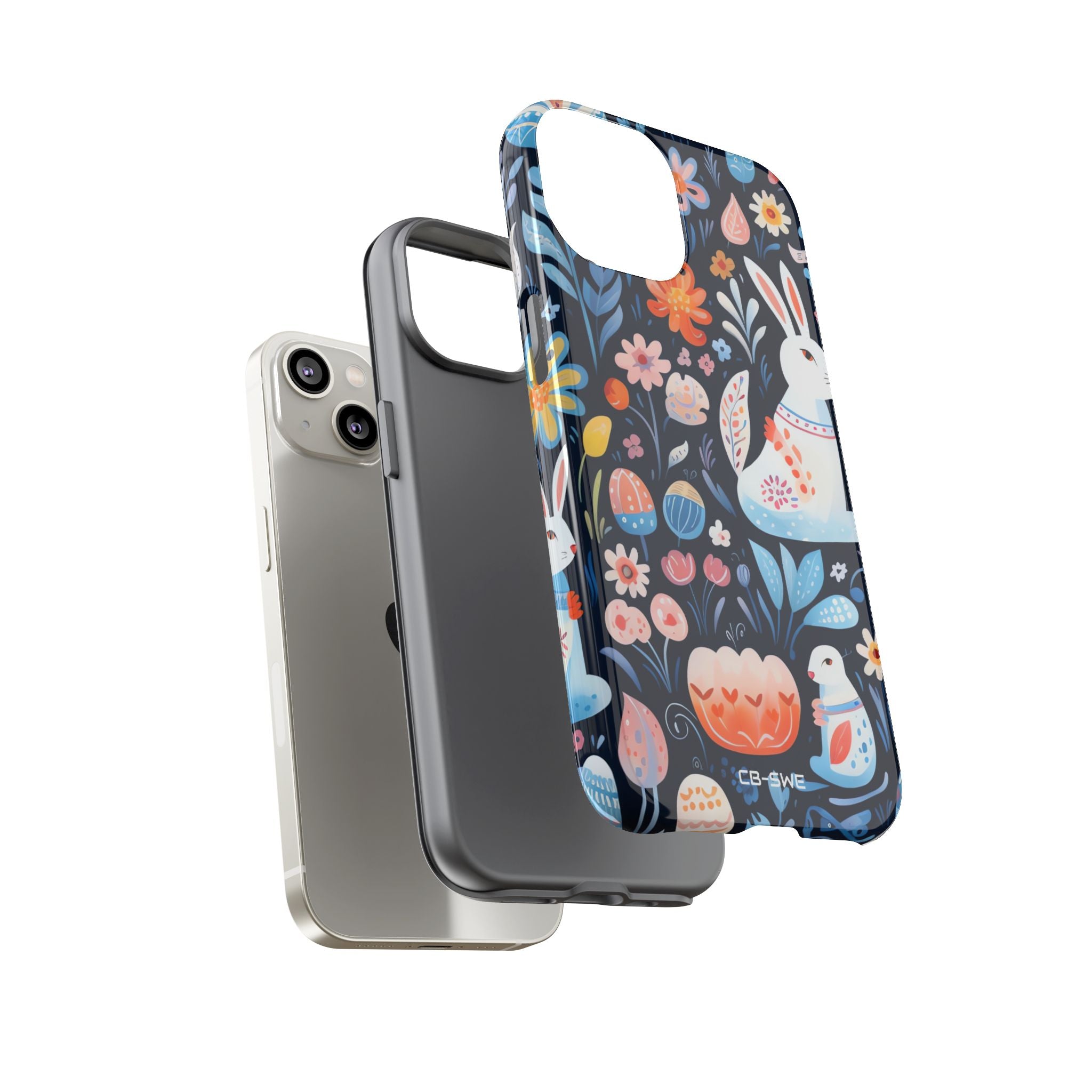 Bunnies Play Among Flowers - iPhone Case