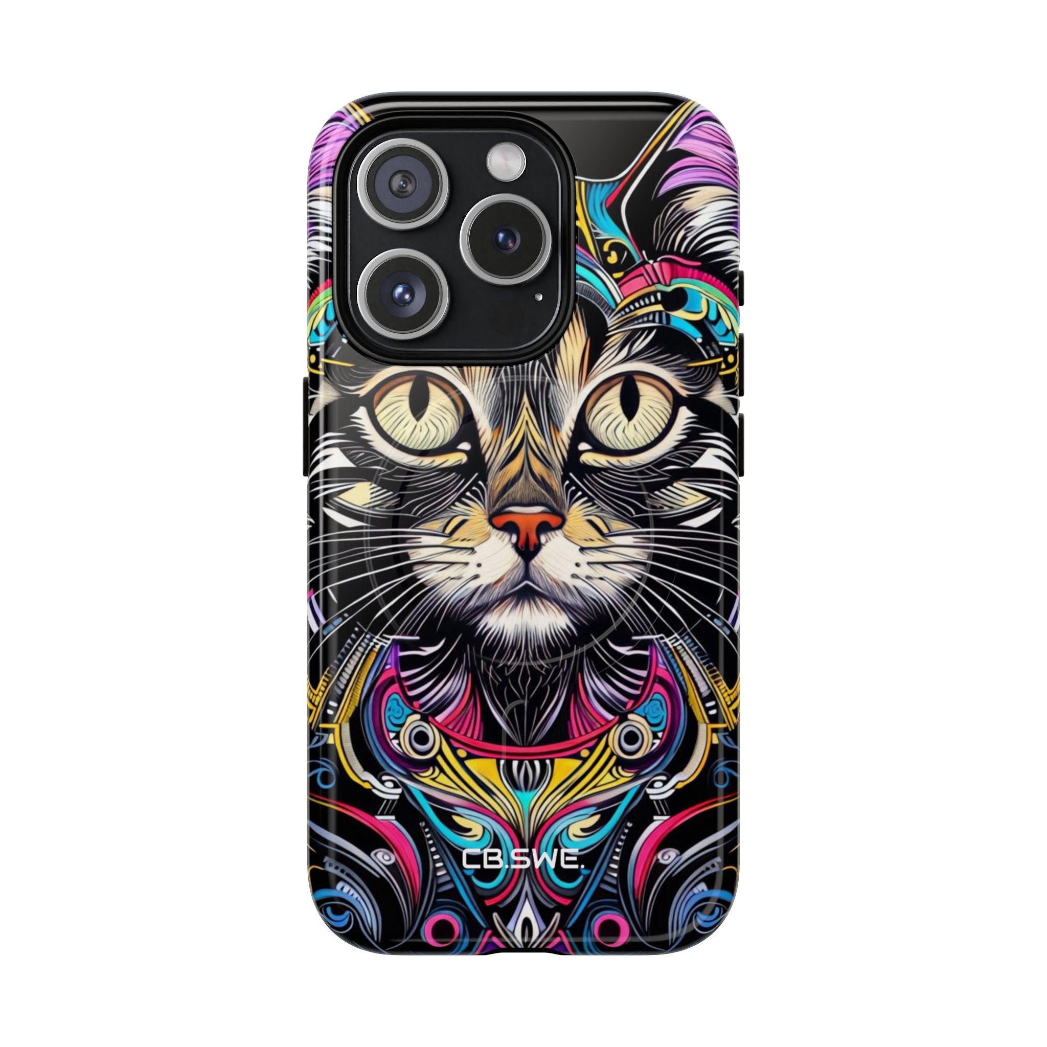 Stunning Multi-Color Scratchboard Art Intricate Tabby Cat iPhone 15 - Tough+