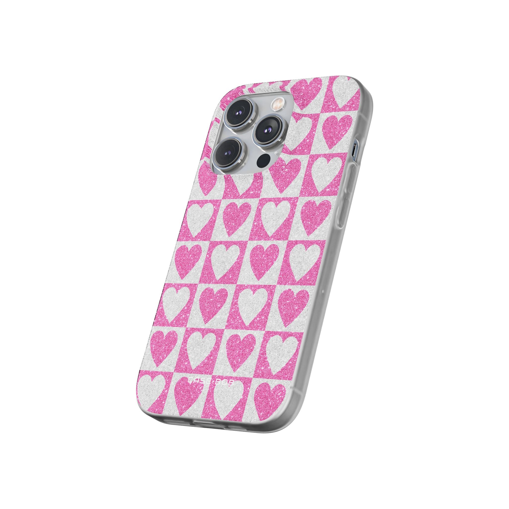 Glitter Heart Grid iPhone 14 Pro Case - Soft