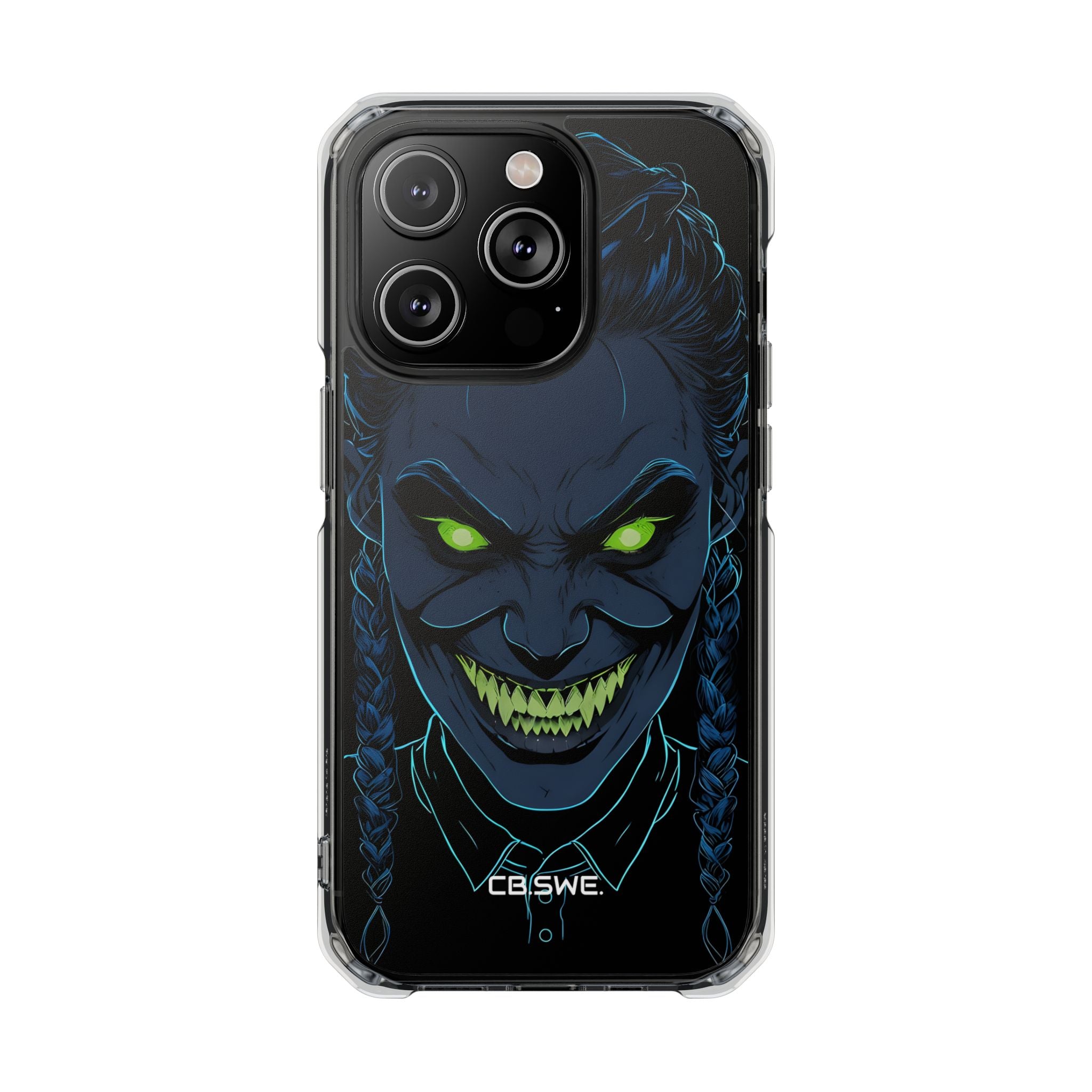 Unheimlicher, unheimlicher Charakter mit neongrünen Augen, iPhone 14 – Impact Clear+
