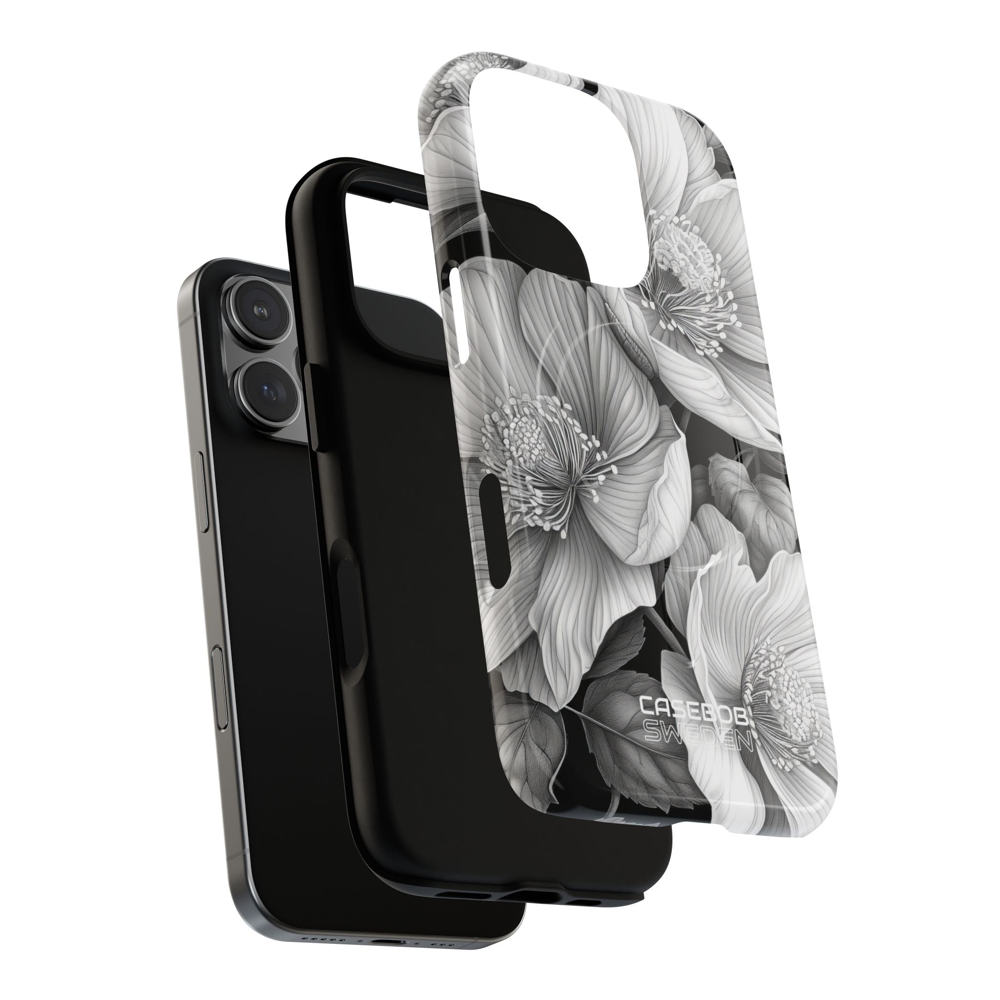 Monochrome Petal Dance iPhone 16 - Tough+