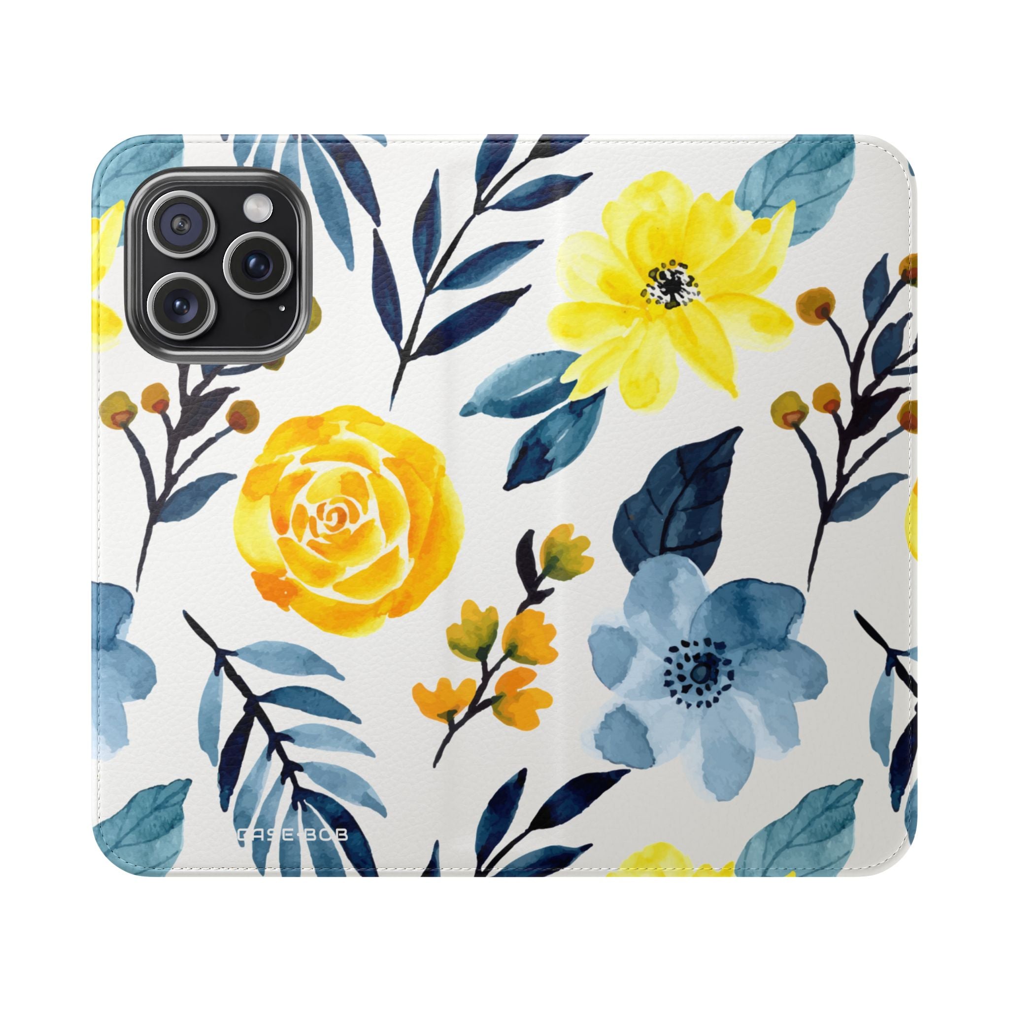 Yellow Blue Blossoms - iPhone 15 Pro Max Case - Wallet