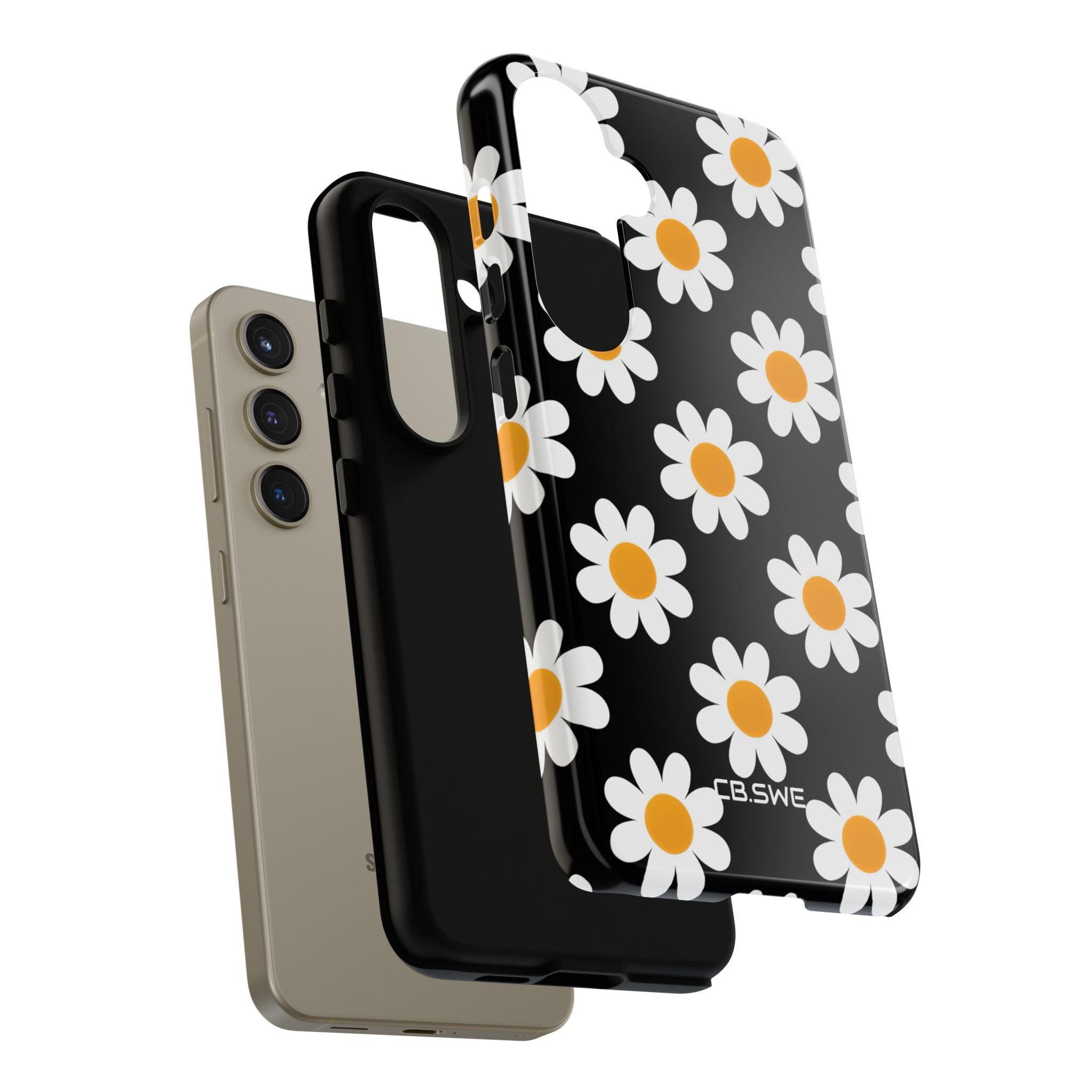 Minimalist White Daisies on Black Samsung S24 - Tough