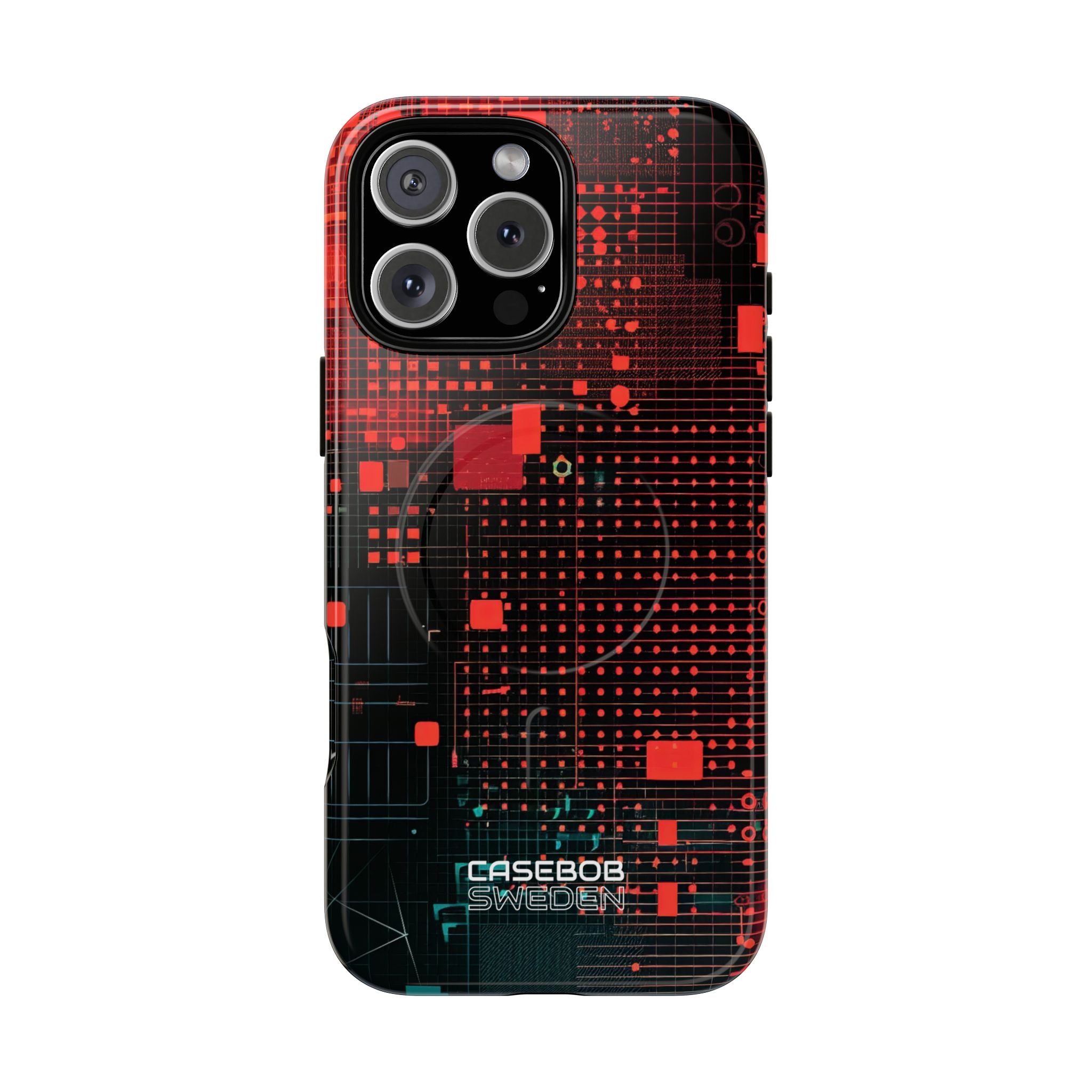 Crimson Circuit Grid iPhone 16 - Tough+