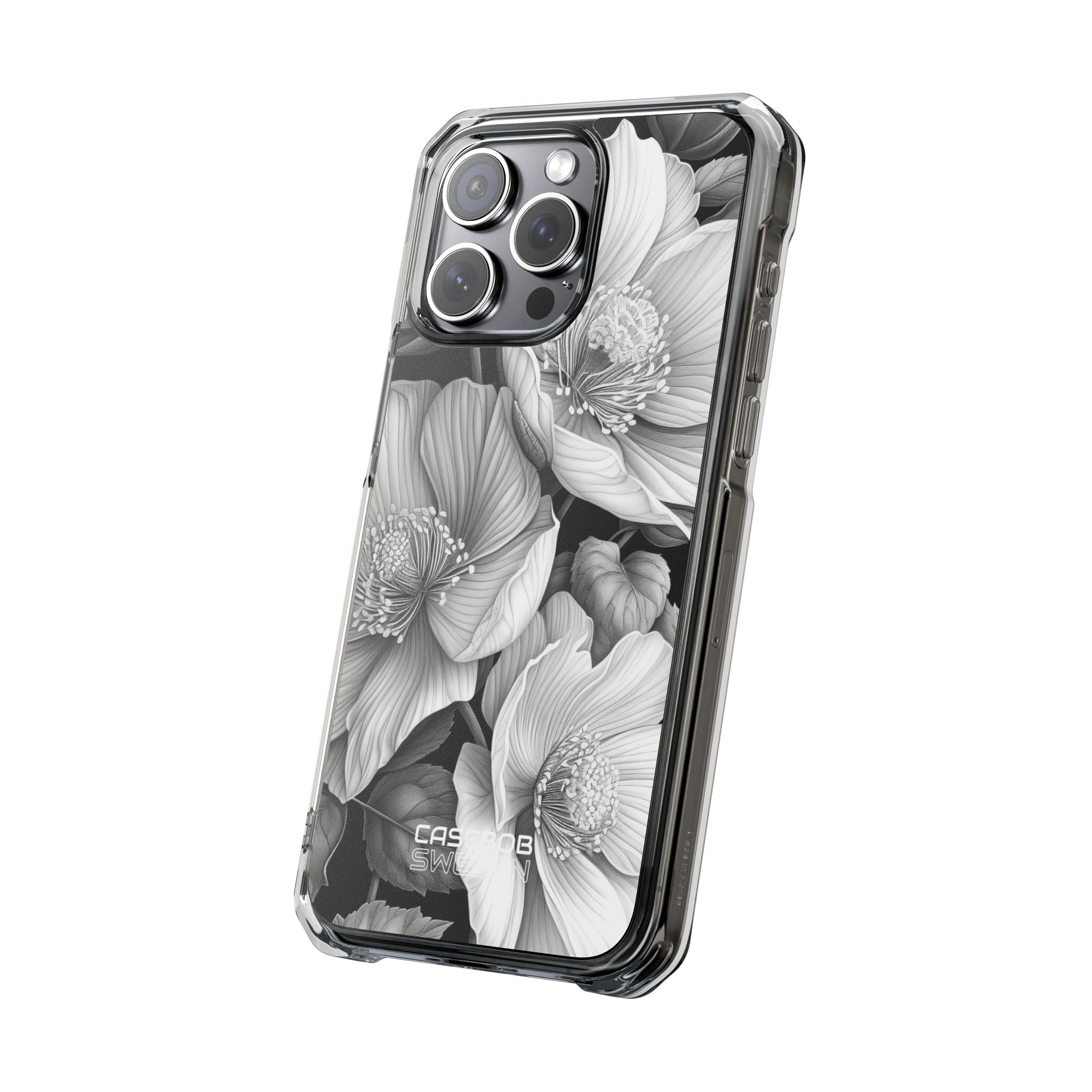 Monochrome Petal Dance iPhone 15 - Impact Clear+