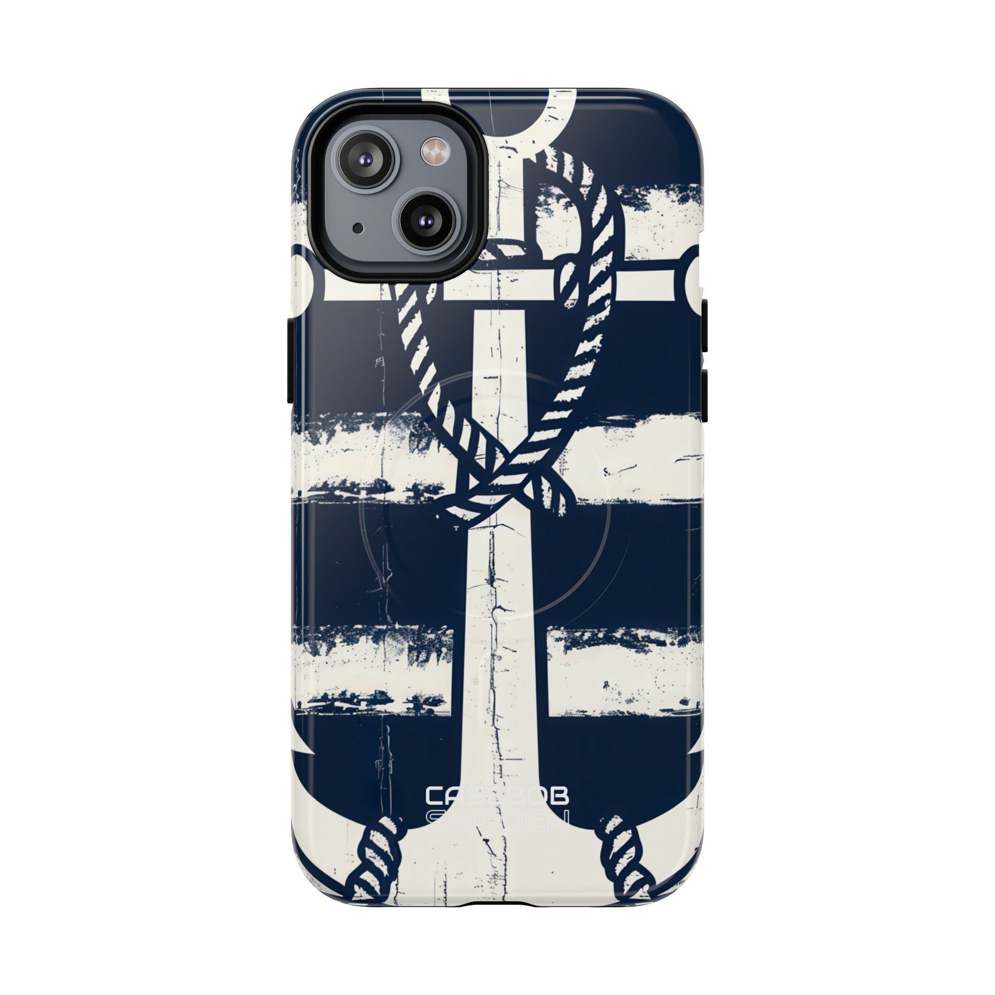 Navy Anchor Stripes iPhone 14 - Tough+