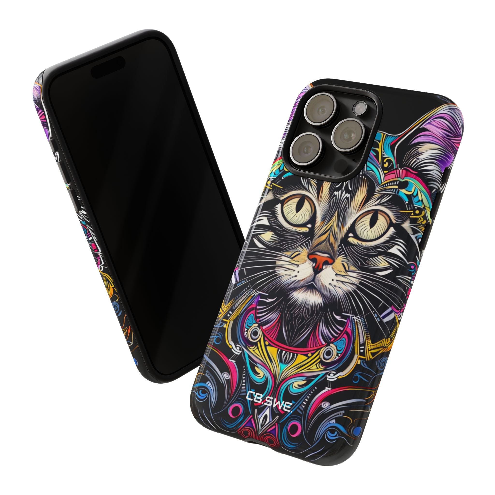 Stunning Multi-Color Scratchboard Art Intricate Tabby Cat iPhone 15 - Tough