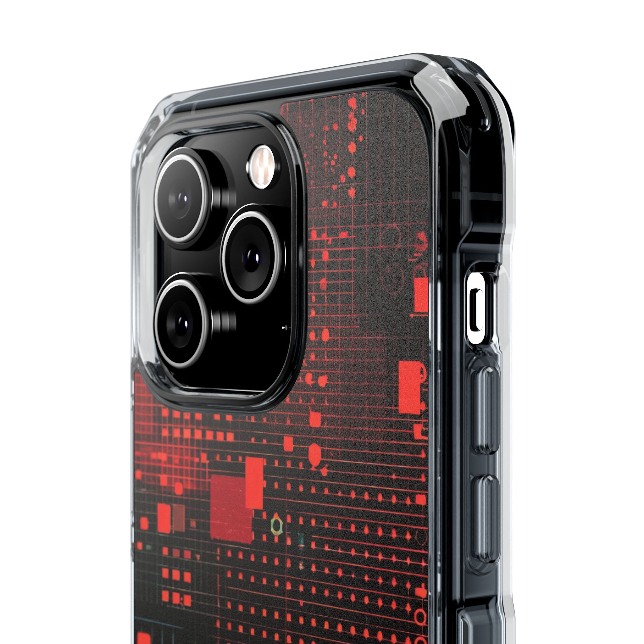 Crimson Circuit Grid iPhone 14 - Impact Clear+